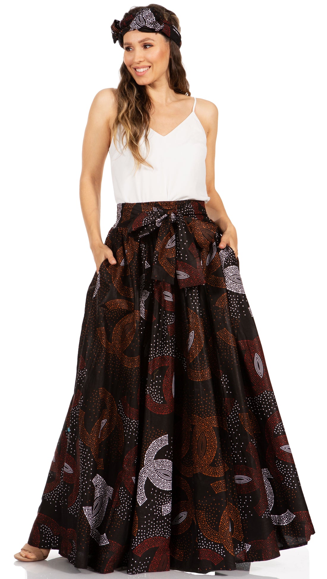 Sakkas Asma's Second Convertible Traditional Wax Print Maxi Skirt with Adjustable Straps - Buy One, Get One 50% Off