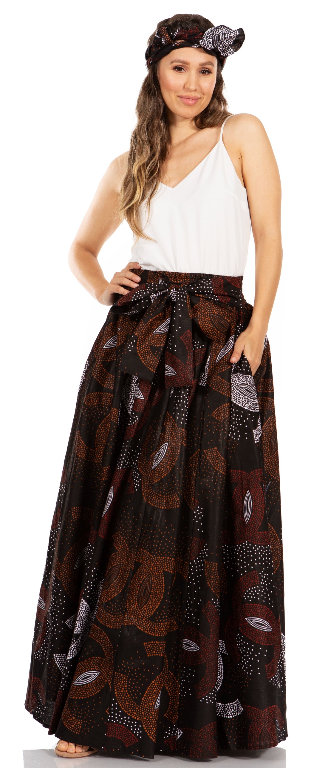 Sakkas Asma's Second Convertible Traditional Wax Print Maxi Skirt with Adjustable Straps - Buy One, Get One 50% Off