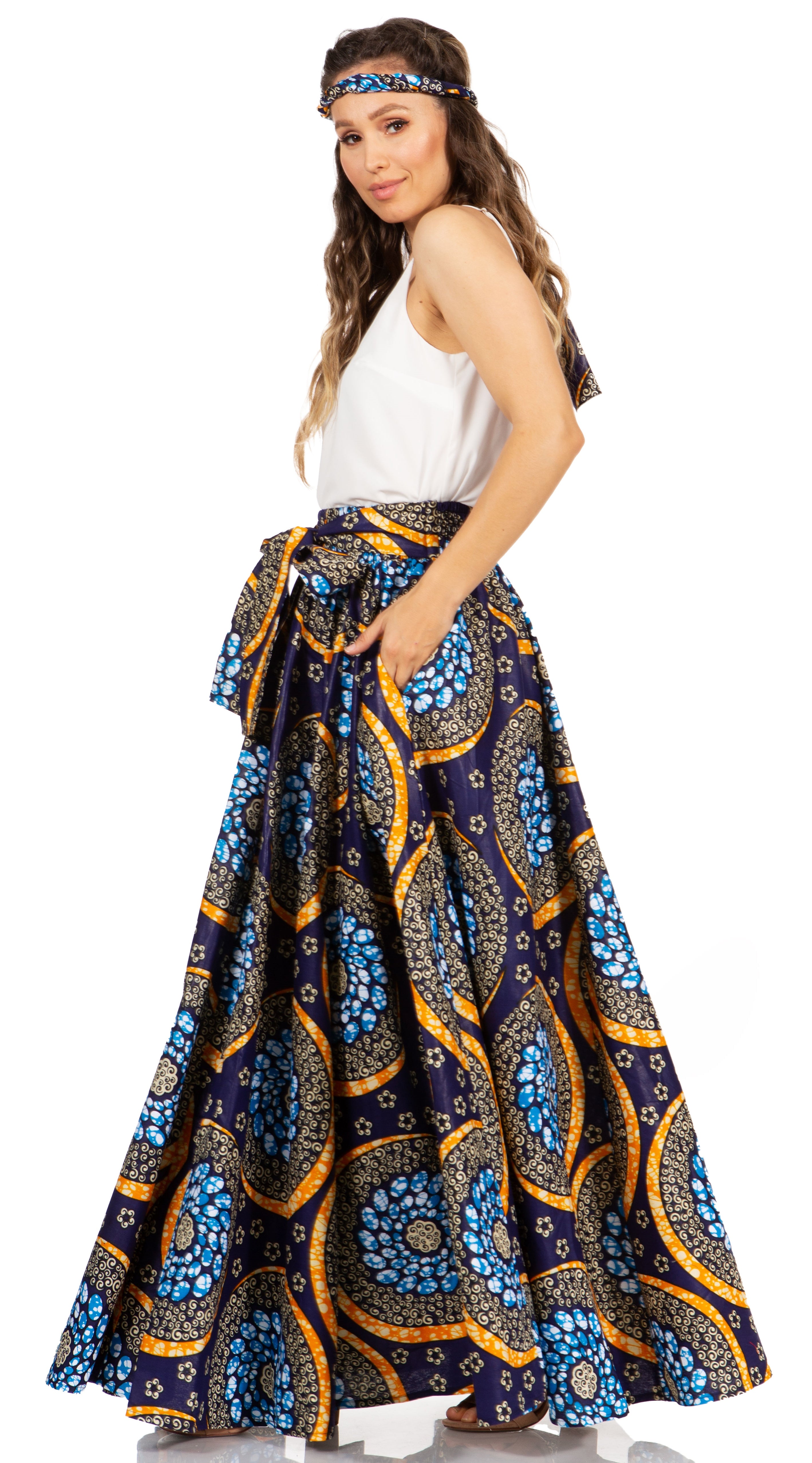 Sakkas Asma's Second Convertible Traditional Wax Print Maxi Skirt with Adjustable Straps - Buy One, Get One 50% Off