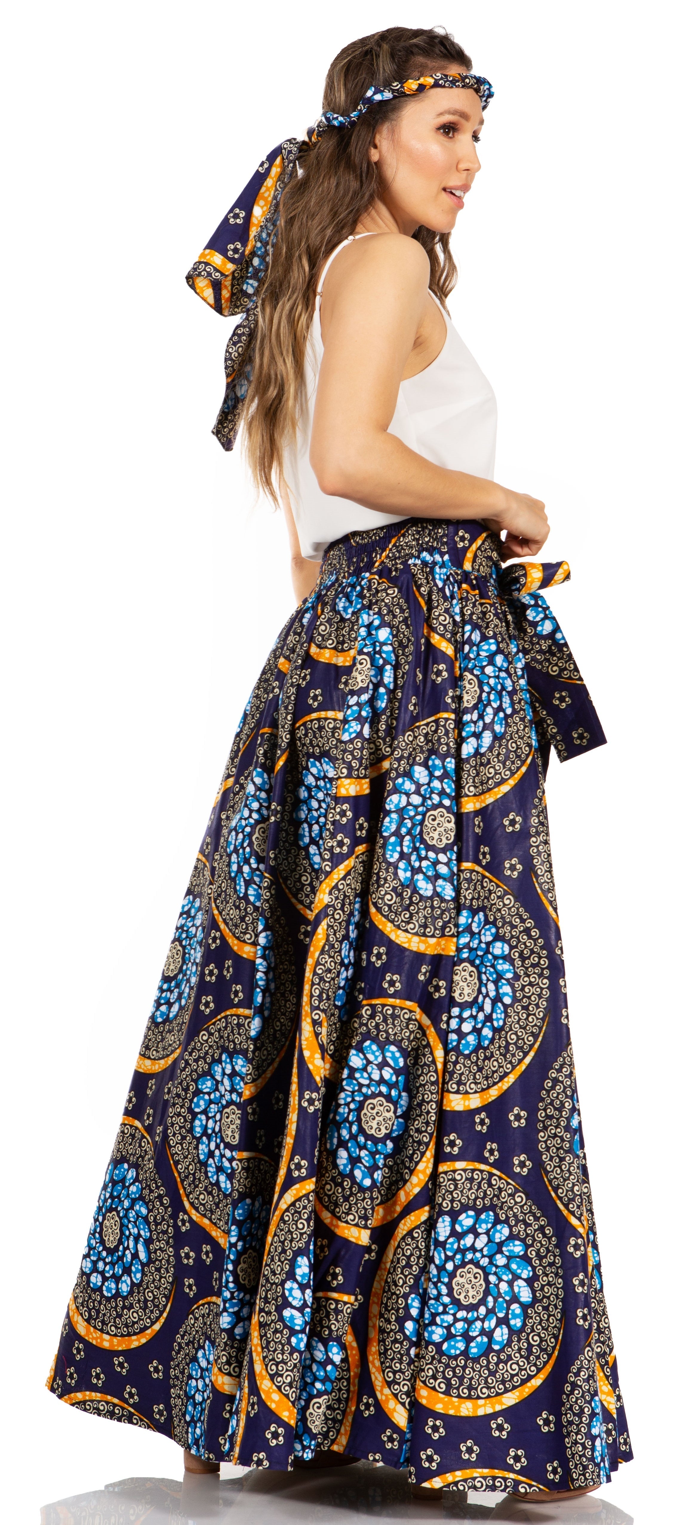 Sakkas Asma's Second Convertible Traditional Wax Print Maxi Skirt with Adjustable Straps - Buy One, Get One 50% Off