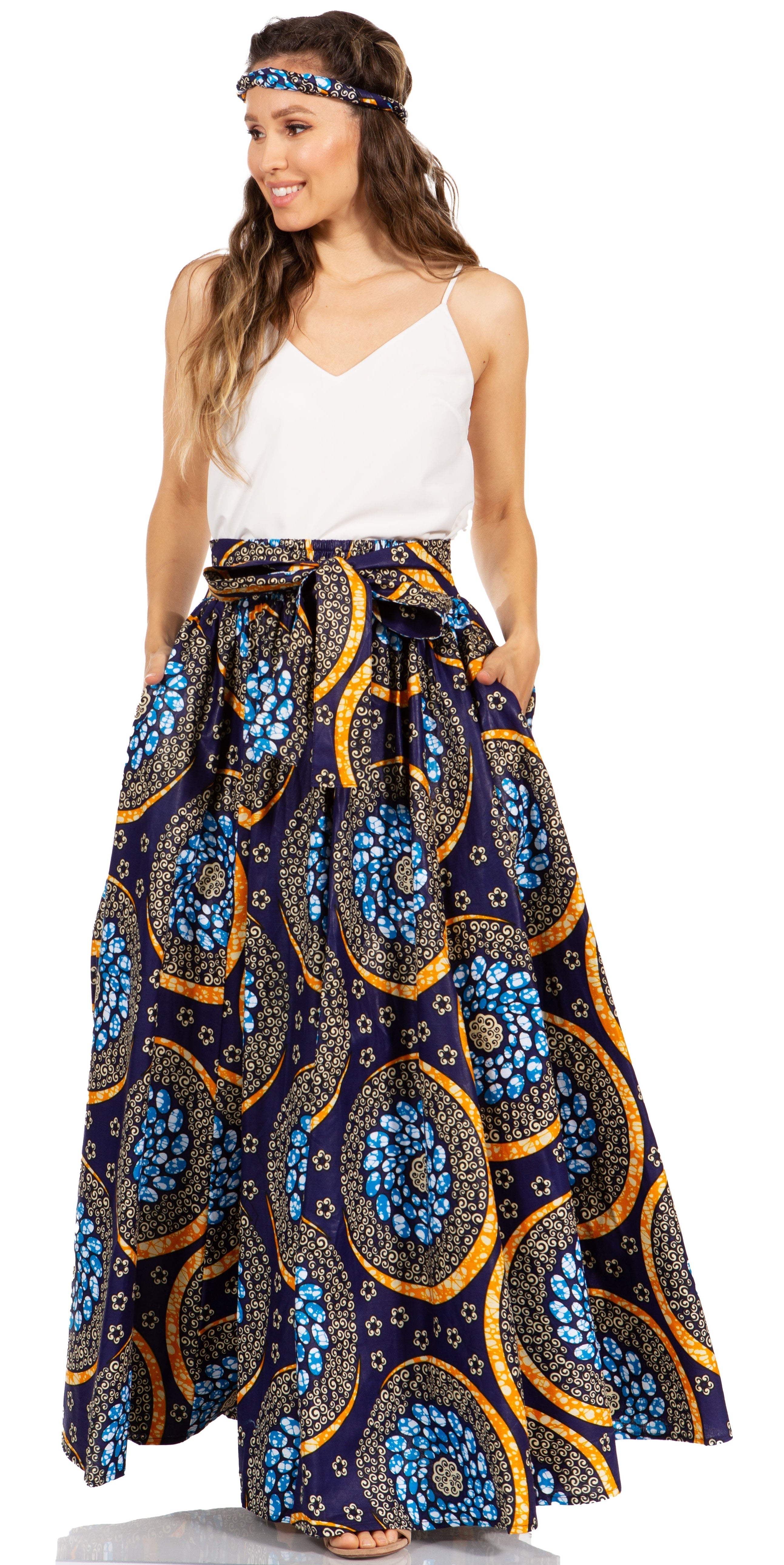 Sakkas Asma's Second Convertible Traditional Wax Print Maxi Skirt with Adjustable Straps - Buy One, Get One 50% Off