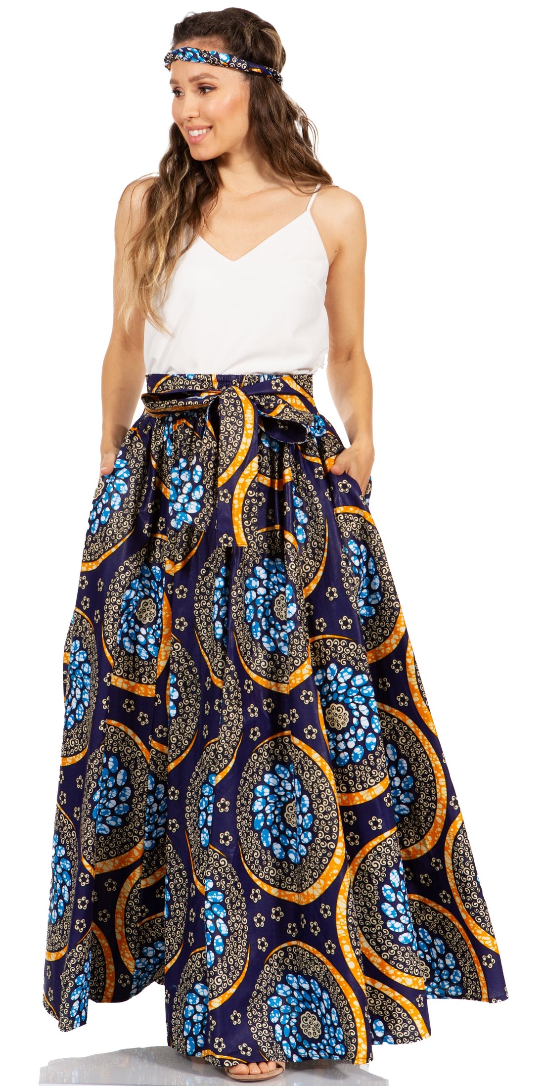 Sakkas Asma's Second Convertible Traditional Wax Print Maxi Skirt with Adjustable Straps - Buy One, Get One 50% Off