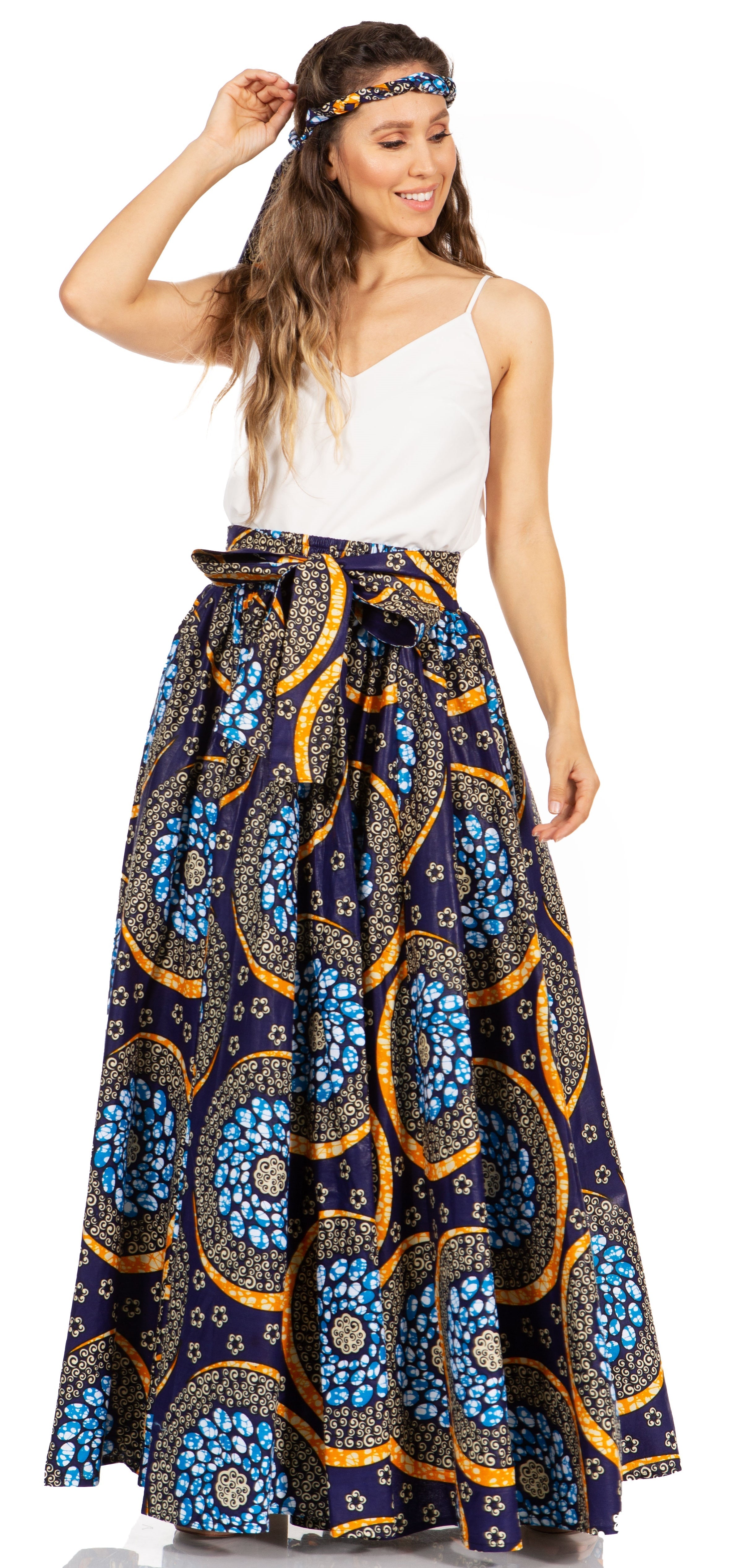 Sakkas Asma's Second Convertible Traditional Wax Print Maxi Skirt with Adjustable Straps - Buy One, Get One 50% Off