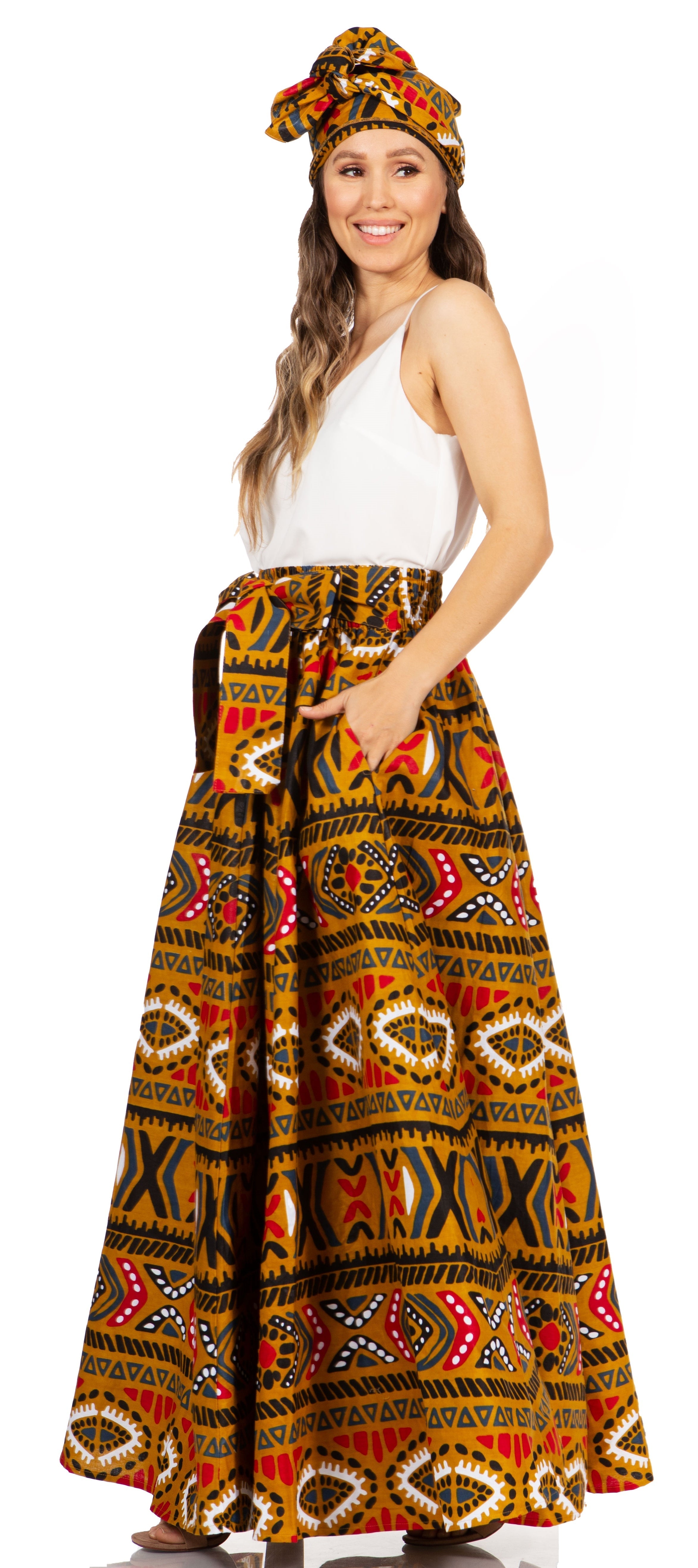 Sakkas Asma's Second Convertible Traditional Wax Print Maxi Skirt with Adjustable Straps - Buy One, Get One 50% Off