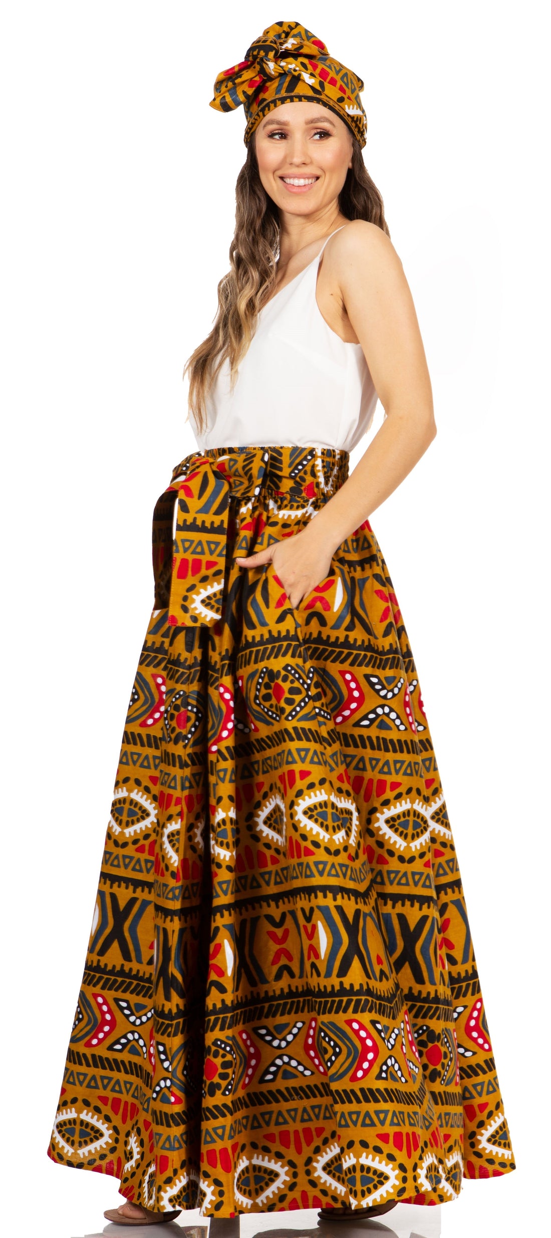 Sakkas Asma's Second Convertible Traditional Wax Print Maxi Skirt with Adjustable Straps - Buy One, Get One 50% Off