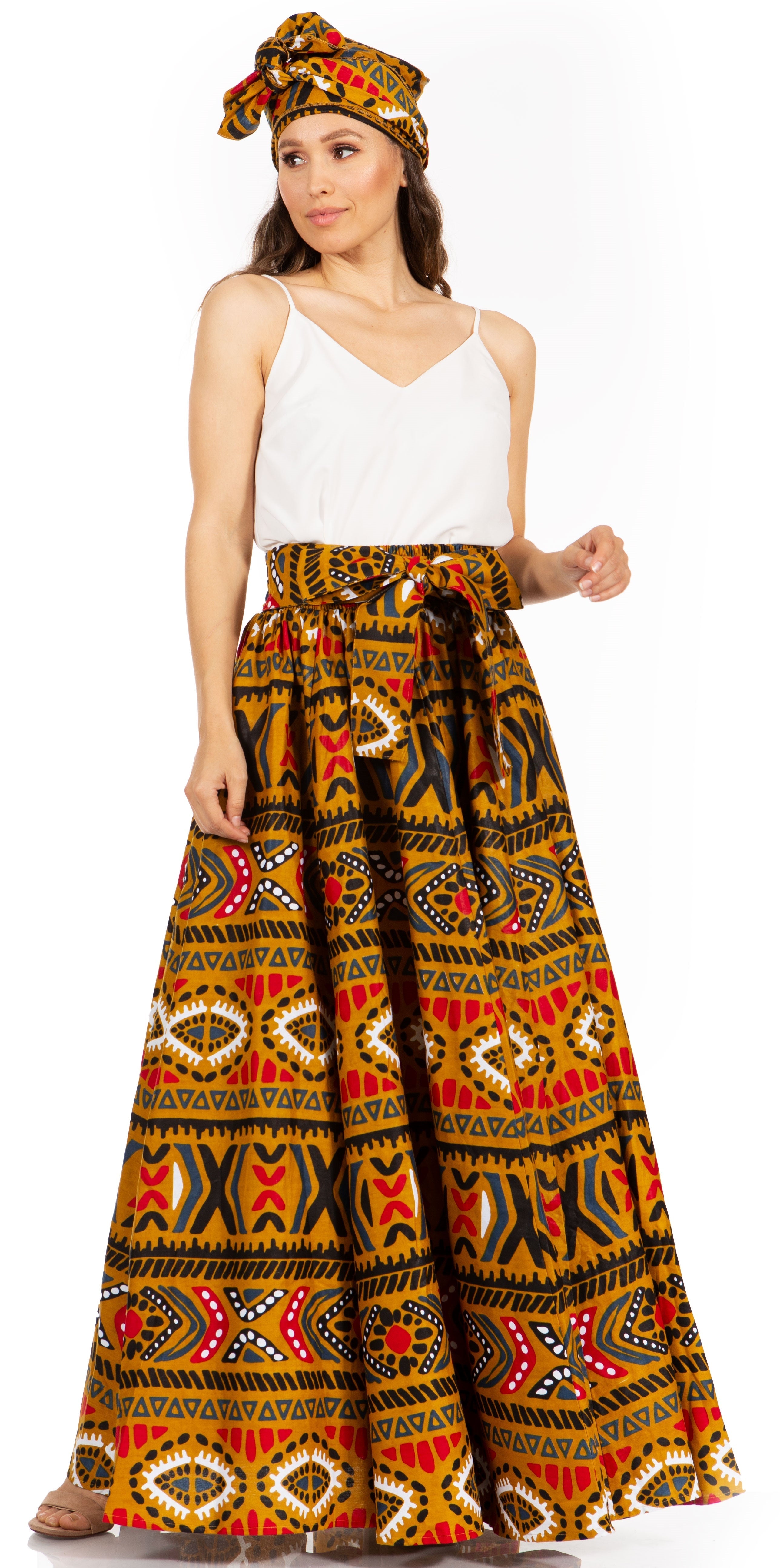 Sakkas Asma's Second Convertible Traditional Wax Print Maxi Skirt with Adjustable Straps - Buy One, Get One 50% Off