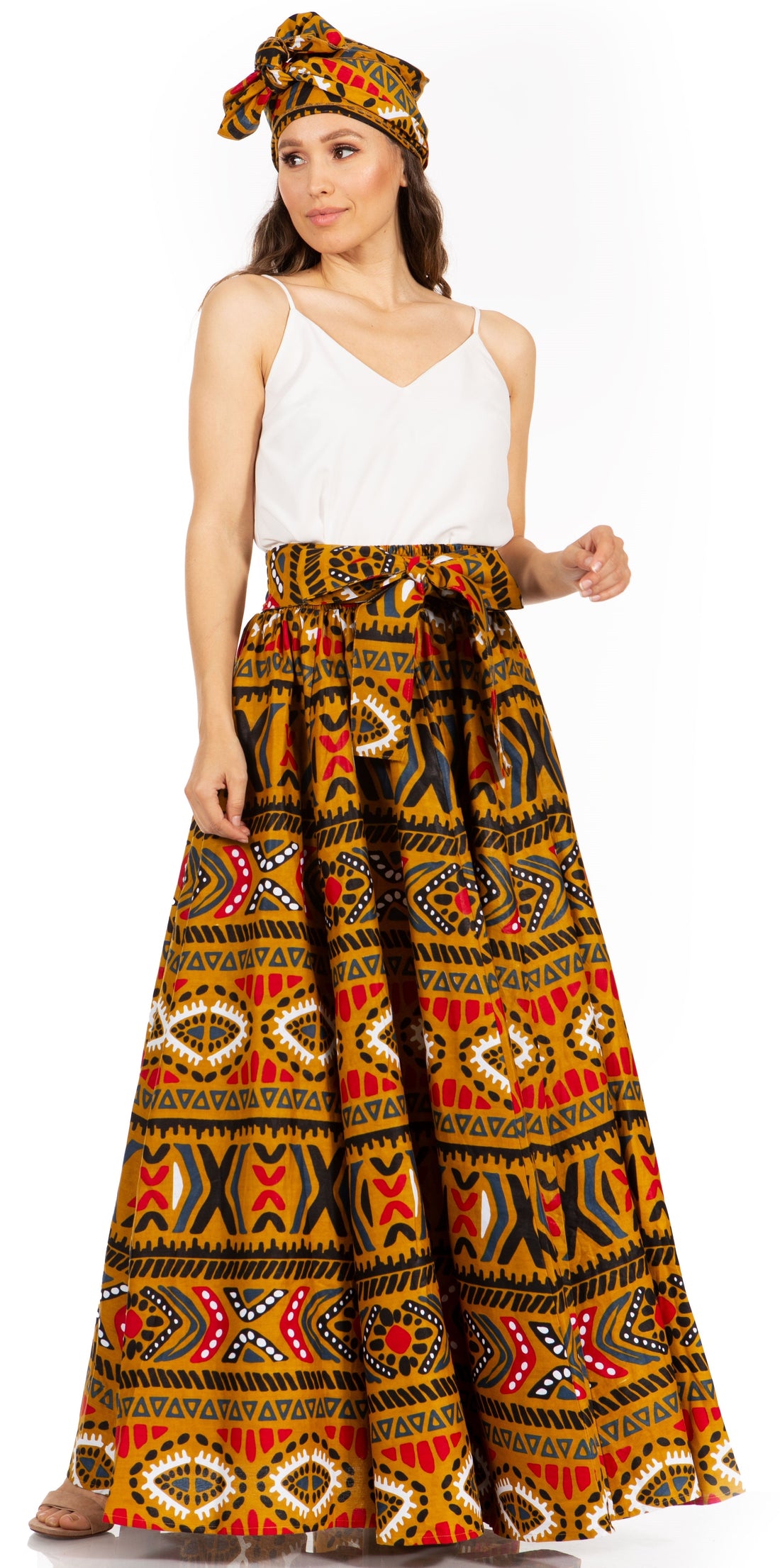 Sakkas Asma's Second Convertible Traditional Wax Print Maxi Skirt with Adjustable Straps - Buy One, Get One 50% Off