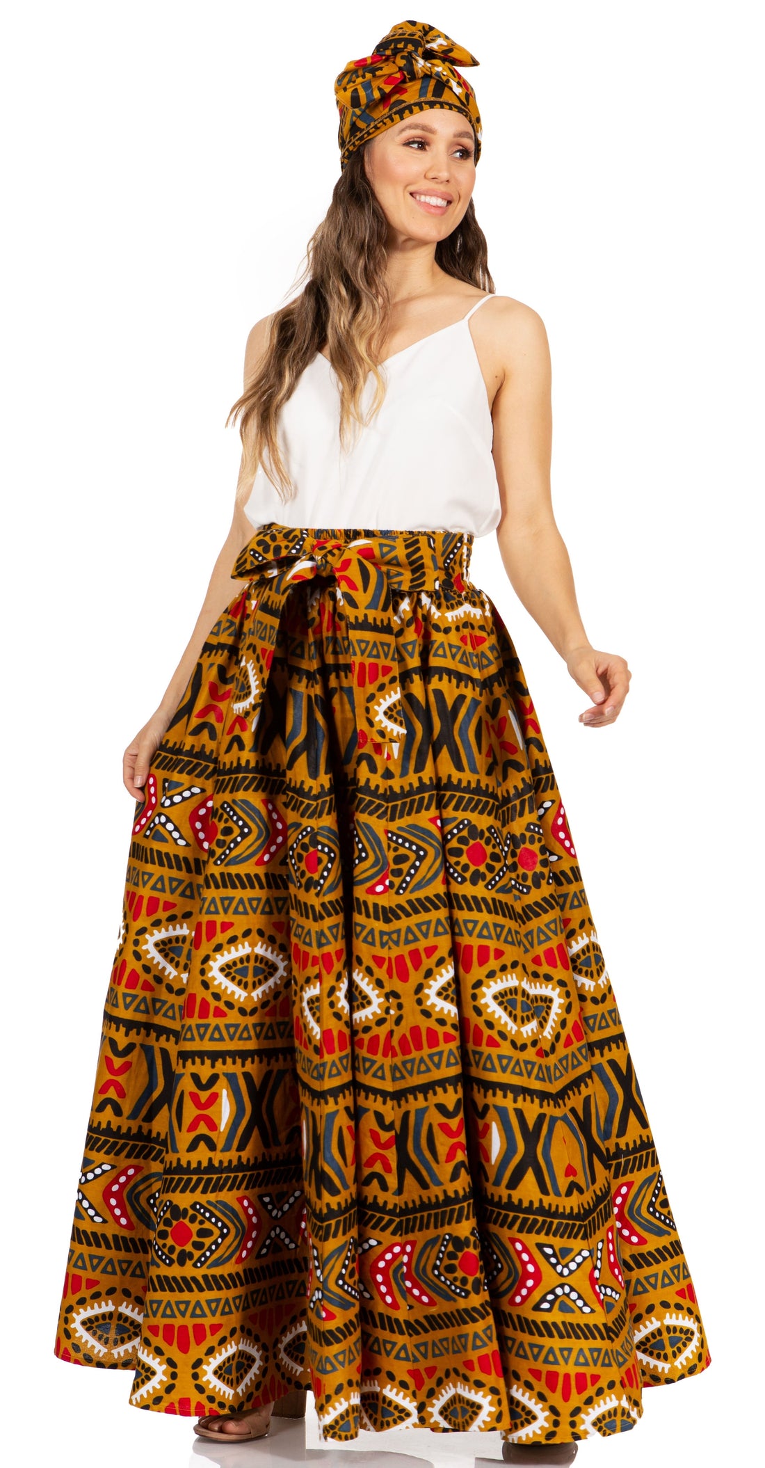 Sakkas Asma's Second Convertible Traditional Wax Print Maxi Skirt with Adjustable Straps - Buy One, Get One 50% Off