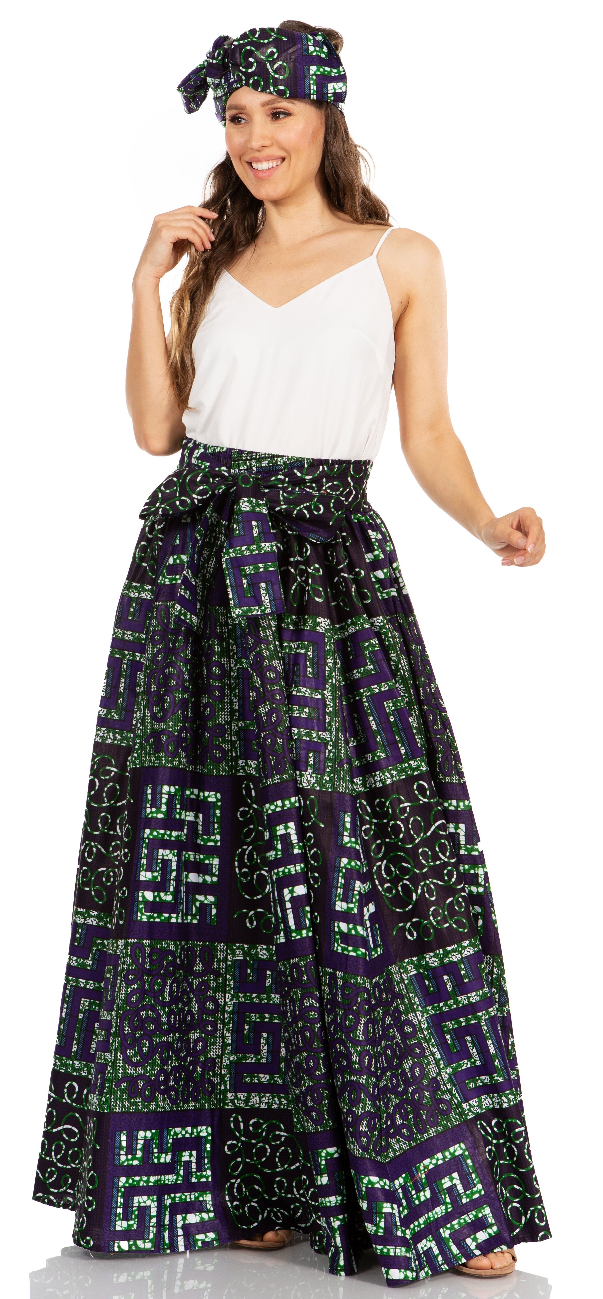 Sakkas Asma's Second Convertible Traditional Wax Print Maxi Skirt with Adjustable Straps - Buy One, Get One 50% Off