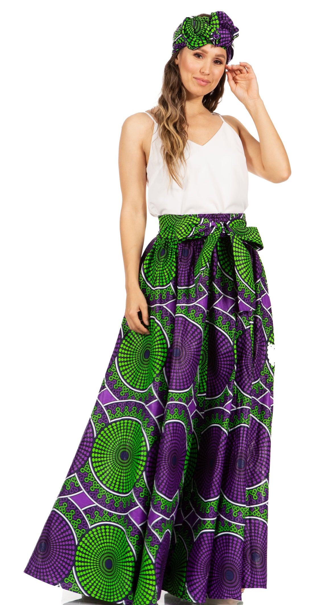 Sakkas Asma's Second Convertible Traditional Wax Print Maxi Skirt with Adjustable Straps - Buy One, Get One 50% Off
