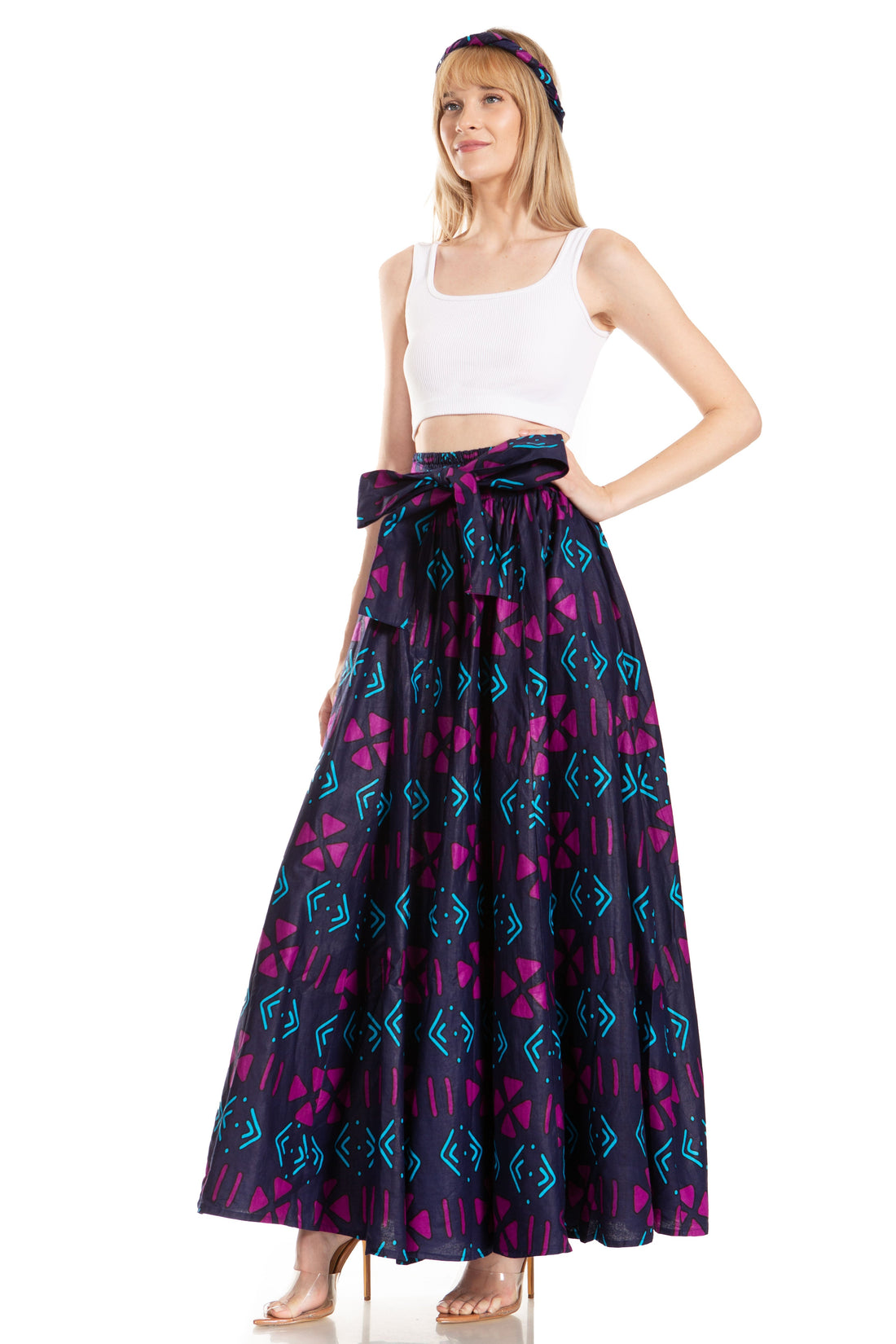 Sakkas Asma's Second Convertible Traditional Wax Print Maxi Skirt with Adjustable Straps - Buy One, Get One 50% Off