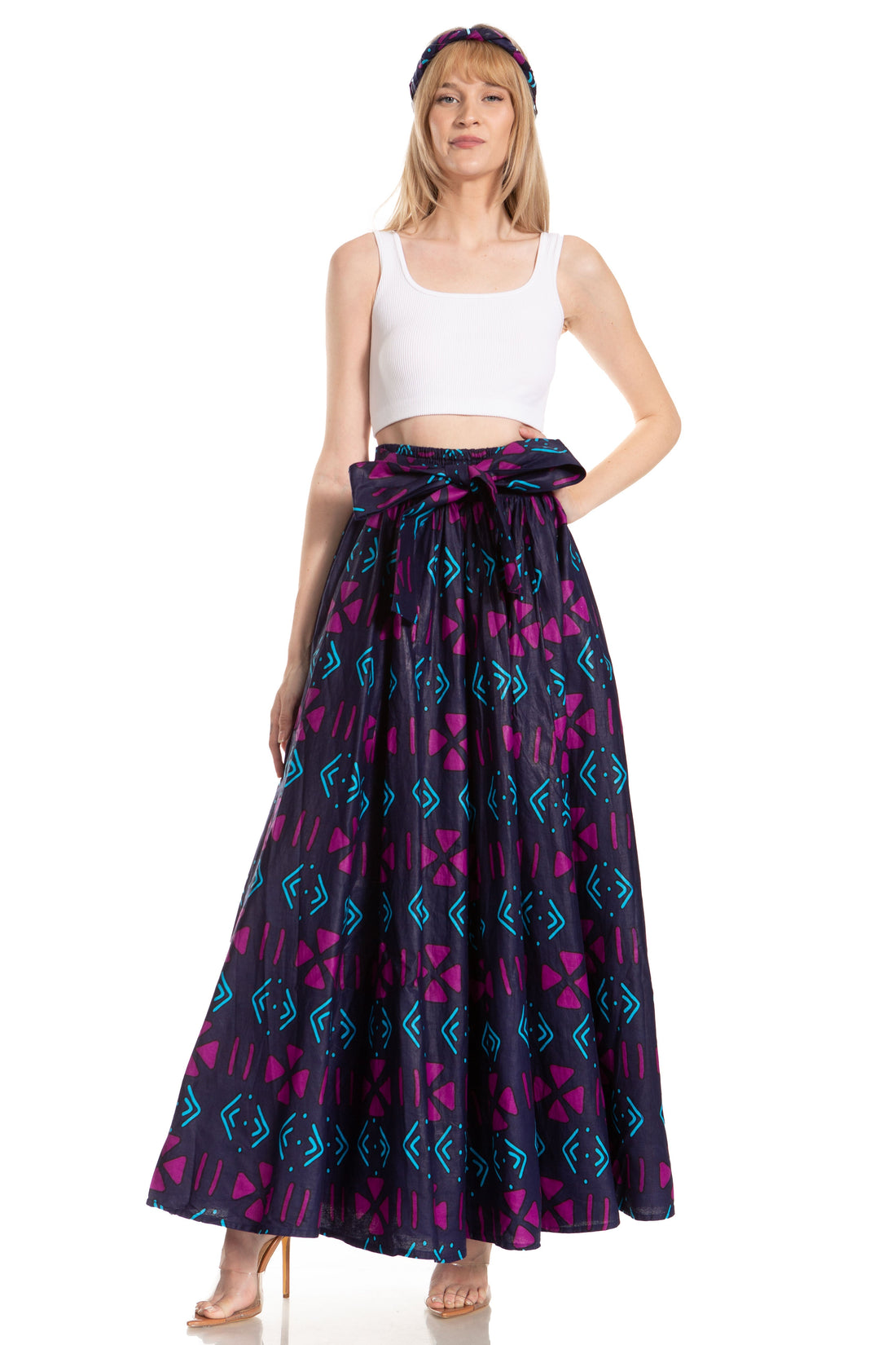 Sakkas Asma's Second Convertible Traditional Wax Print Maxi Skirt with Adjustable Straps - Buy One, Get One 50% Off