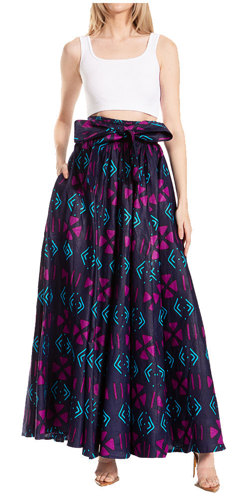 Sakkas Asma's Second Convertible Traditional Wax Print Maxi Skirt with Adjustable Straps - Buy One, Get One 50% Off