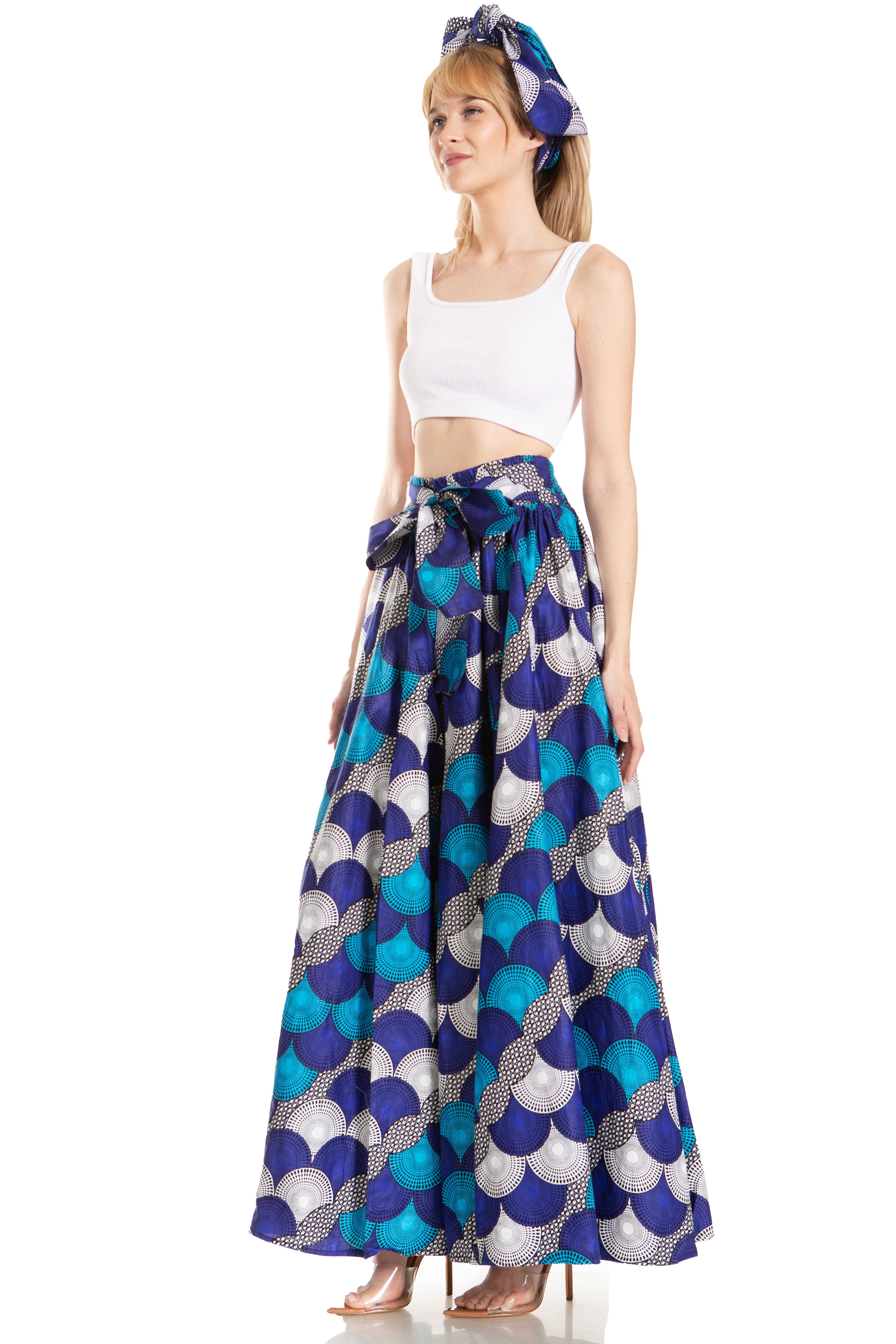 Sakkas Asma's Second Convertible Traditional Wax Print Maxi Skirt with Adjustable Straps - Buy One, Get One 50% Off