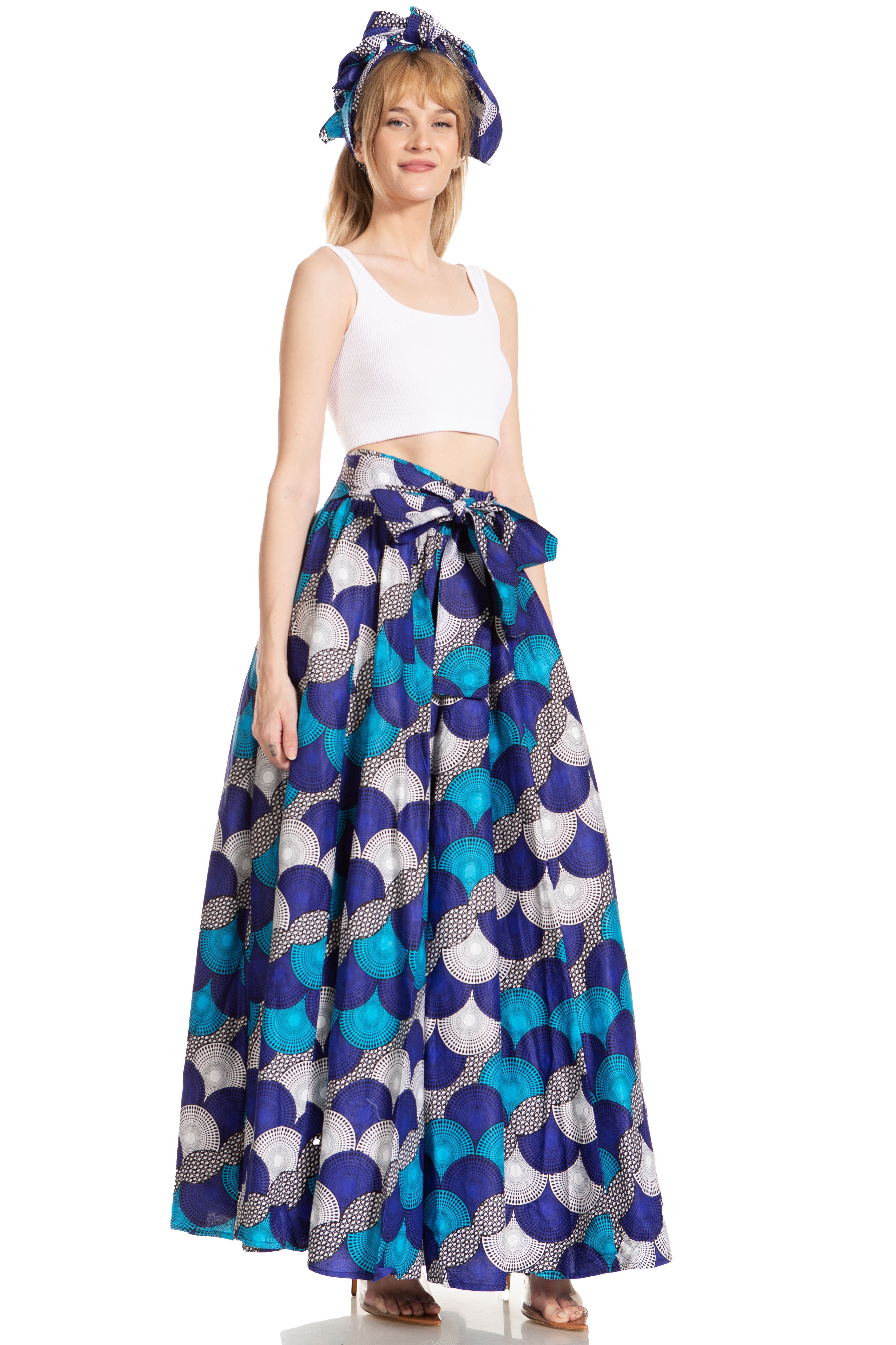 Sakkas Asma's Second Convertible Traditional Wax Print Maxi Skirt with Adjustable Straps - Buy One, Get One 50% Off