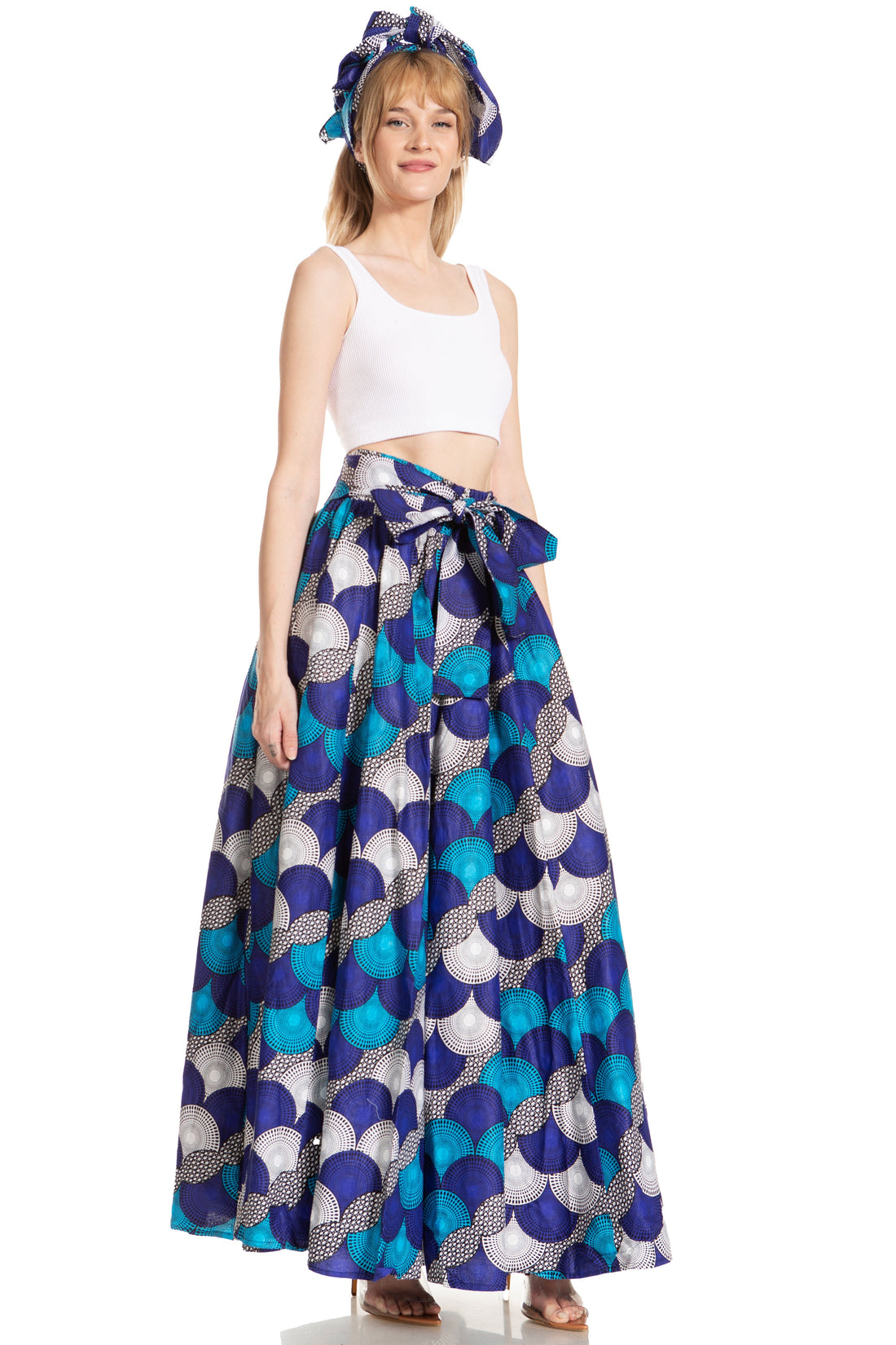 Sakkas Asma's Second Convertible Traditional Wax Print Maxi Skirt with Adjustable Straps - Buy One, Get One 50% Off