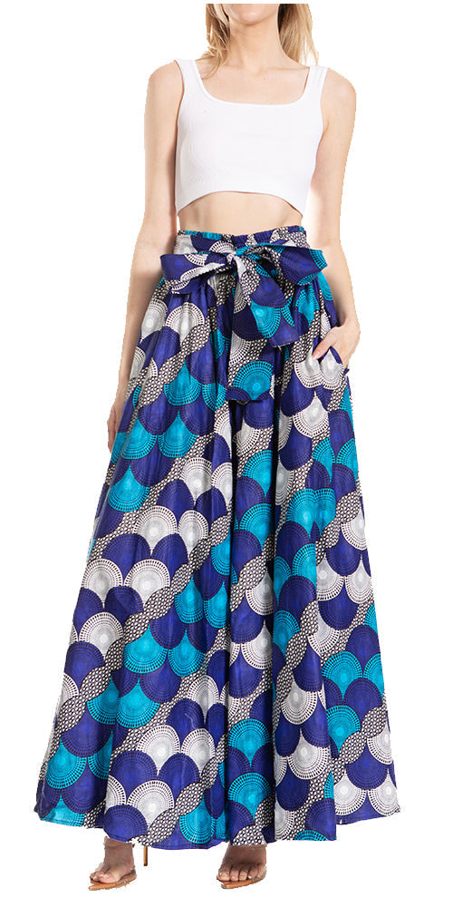 Sakkas Asma's Second Convertible Traditional Wax Print Maxi Skirt with Adjustable Straps - Buy One, Get One 50% Off