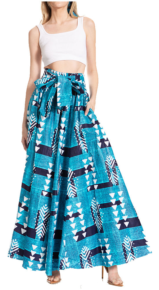 Sakkas Asma's Second Convertible Traditional Wax Print Maxi Skirt with Adjustable Straps - Buy One, Get One 50% Off