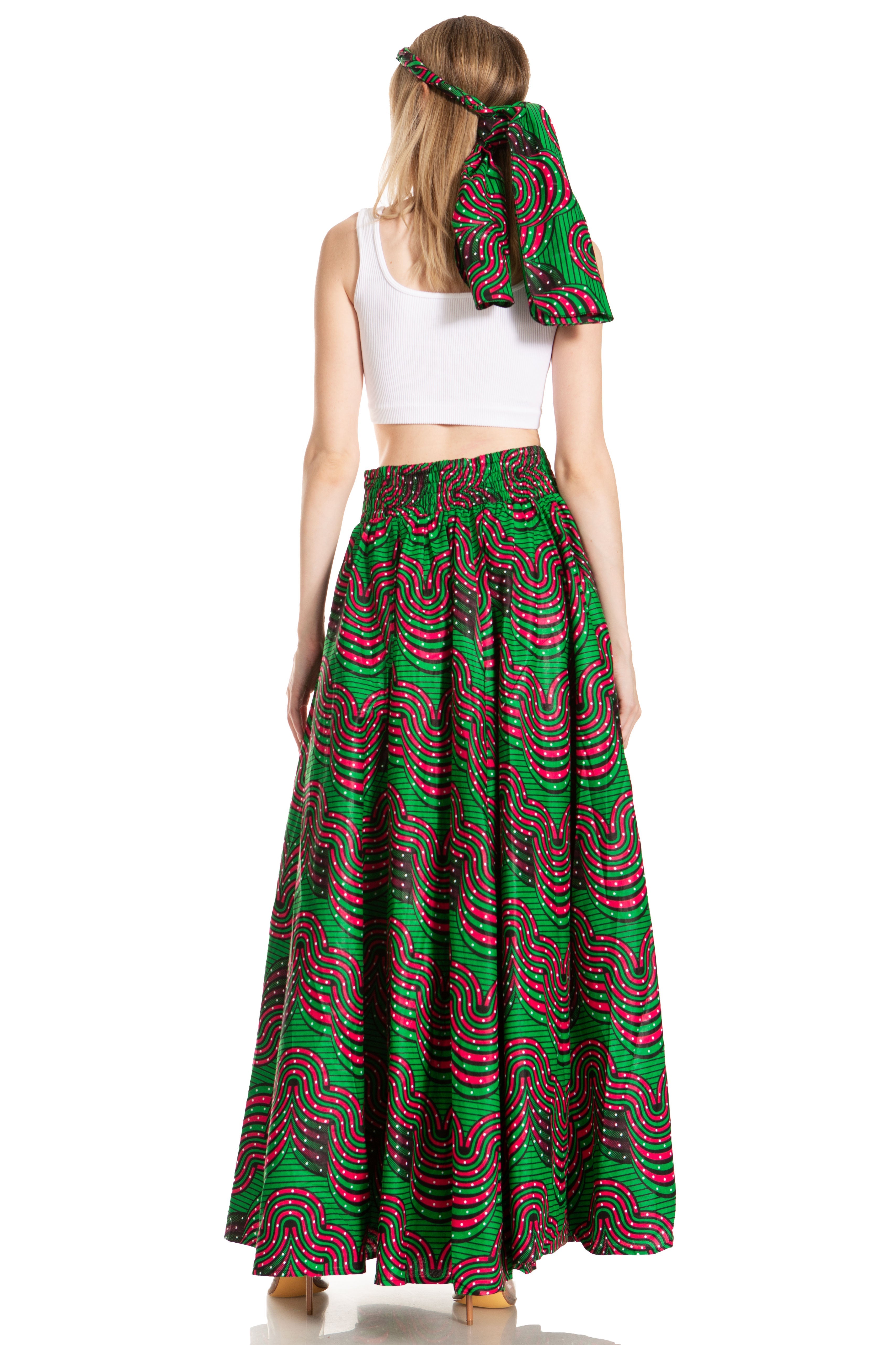 Sakkas Asma's Second Convertible Traditional Wax Print Maxi Skirt with Adjustable Straps - Buy One, Get One 50% Off