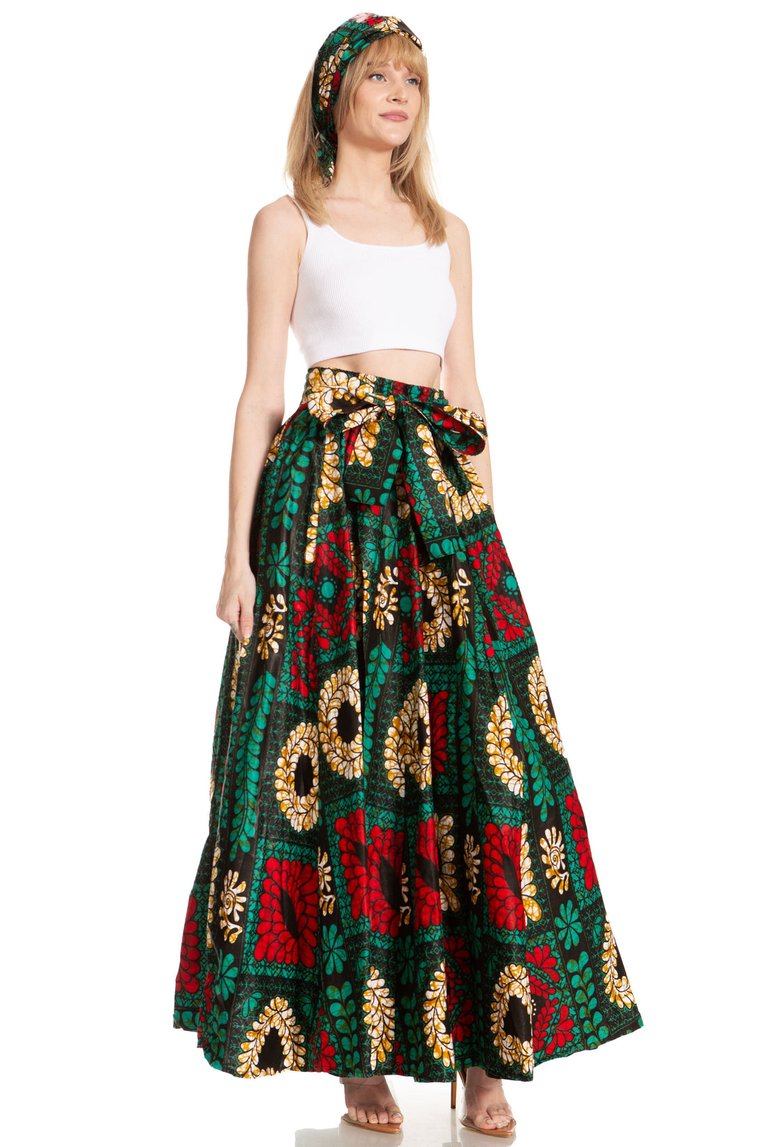 Sakkas Asma's Second Convertible Traditional Wax Print Maxi Skirt with Adjustable Straps - Buy One, Get One 50% Off