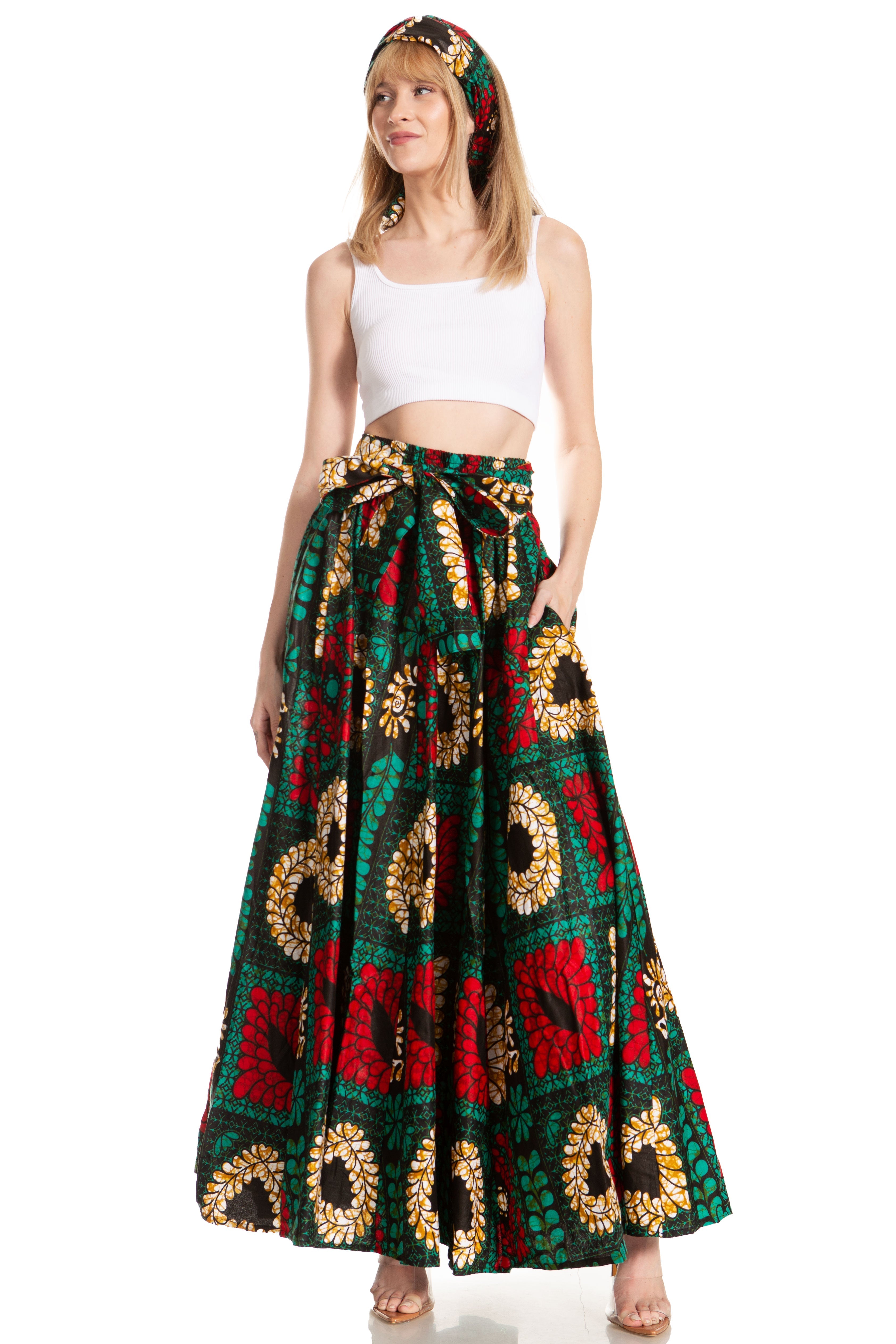 Sakkas Asma's Second Convertible Traditional Wax Print Maxi Skirt with Adjustable Straps - Buy One, Get One 50% Off