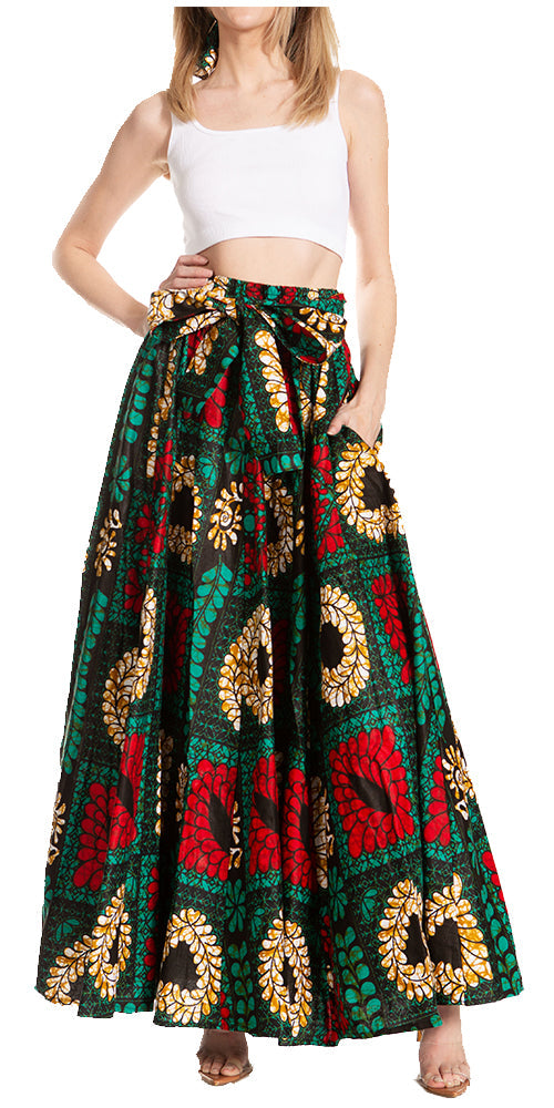 Sakkas Asma's Second Convertible Traditional Wax Print Maxi Skirt with Adjustable Straps - Buy One, Get One 50% Off