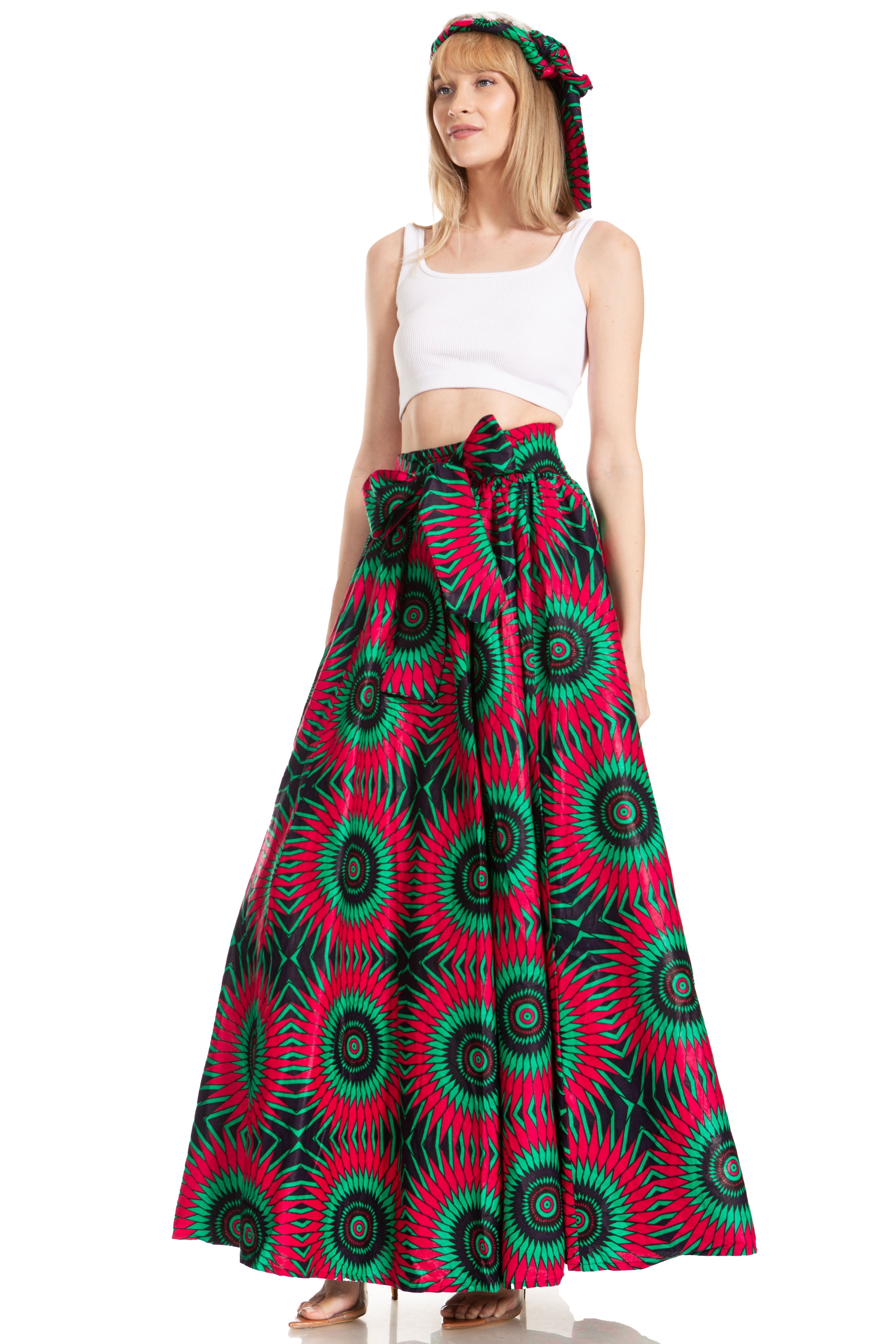 Sakkas Asma's Second Convertible Traditional Wax Print Maxi Skirt with Adjustable Straps - Buy One, Get One 50% Off
