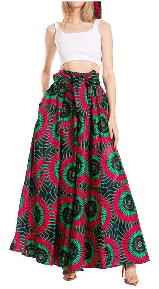 Sakkas Asma's Second Convertible Traditional Wax Print Maxi Skirt with Adjustable Straps - Buy One, Get One 50% Off