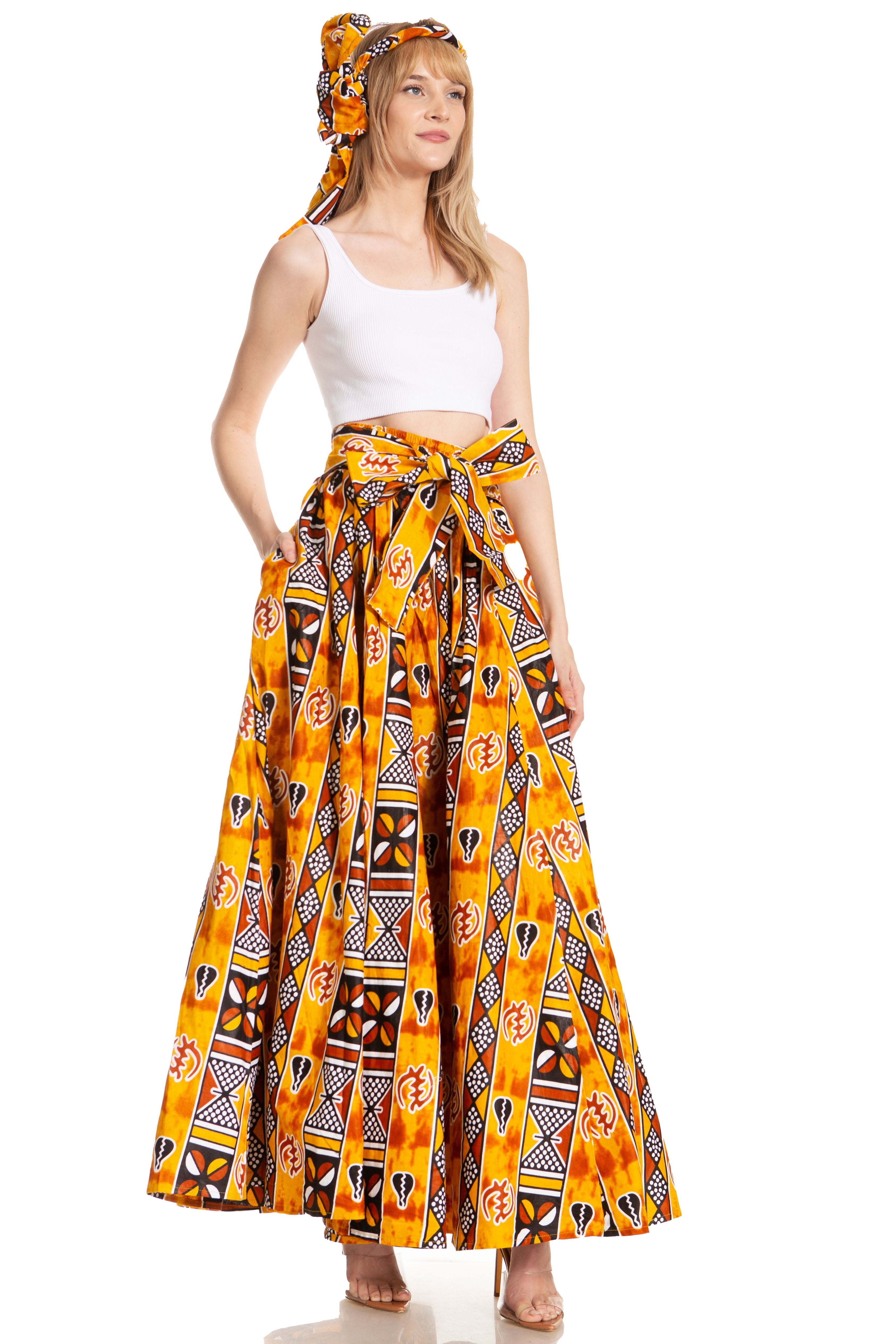 Sakkas Asma's Second Convertible Traditional Wax Print Maxi Skirt with Adjustable Straps - Buy One, Get One 50% Off