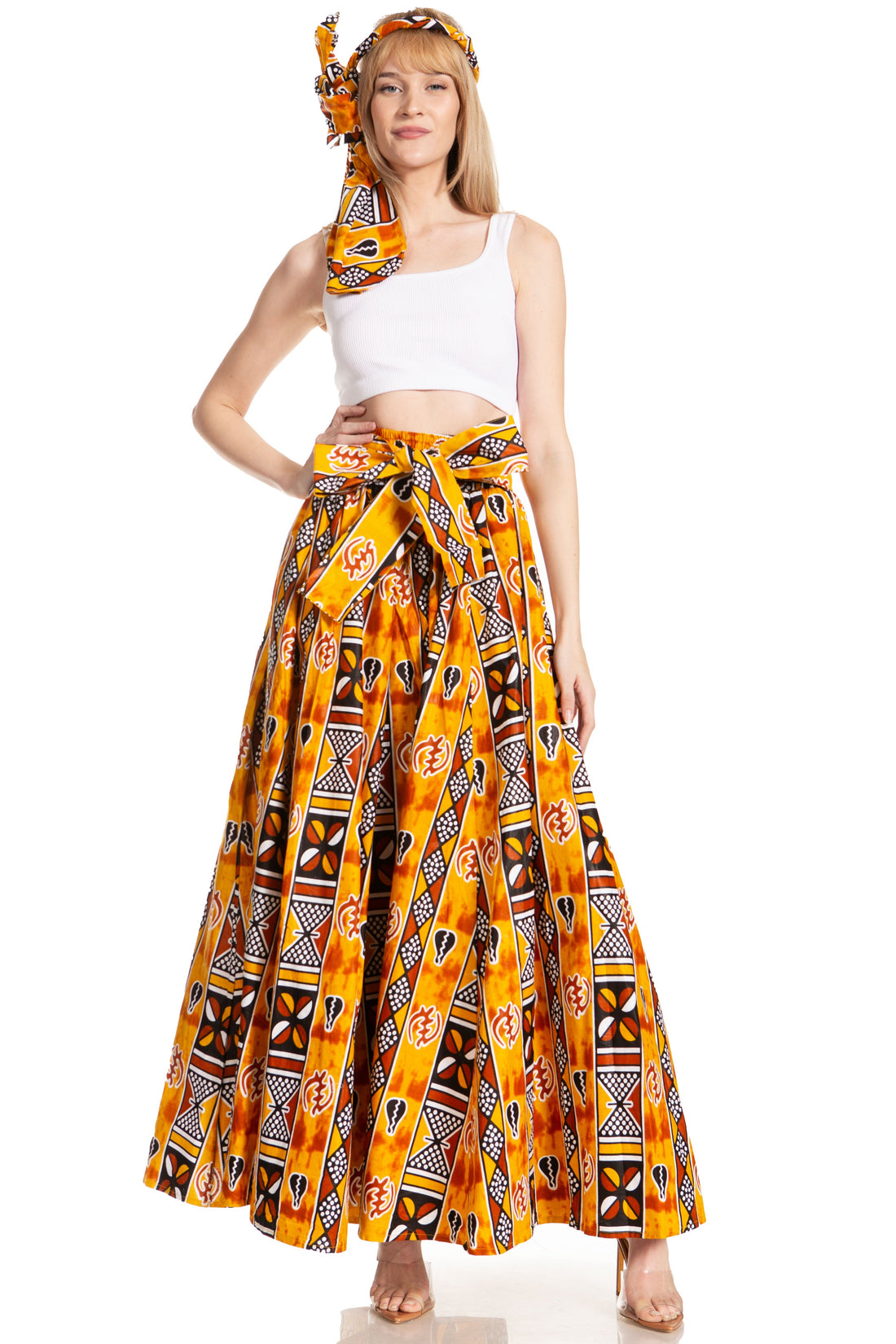 Sakkas Asma's Second Convertible Traditional Wax Print Maxi Skirt with Adjustable Straps - Buy One, Get One 50% Off
