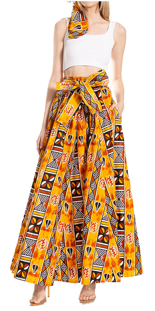 Sakkas Asma's Second Convertible Traditional Wax Print Maxi Skirt with Adjustable Straps - Buy One, Get One 50% Off