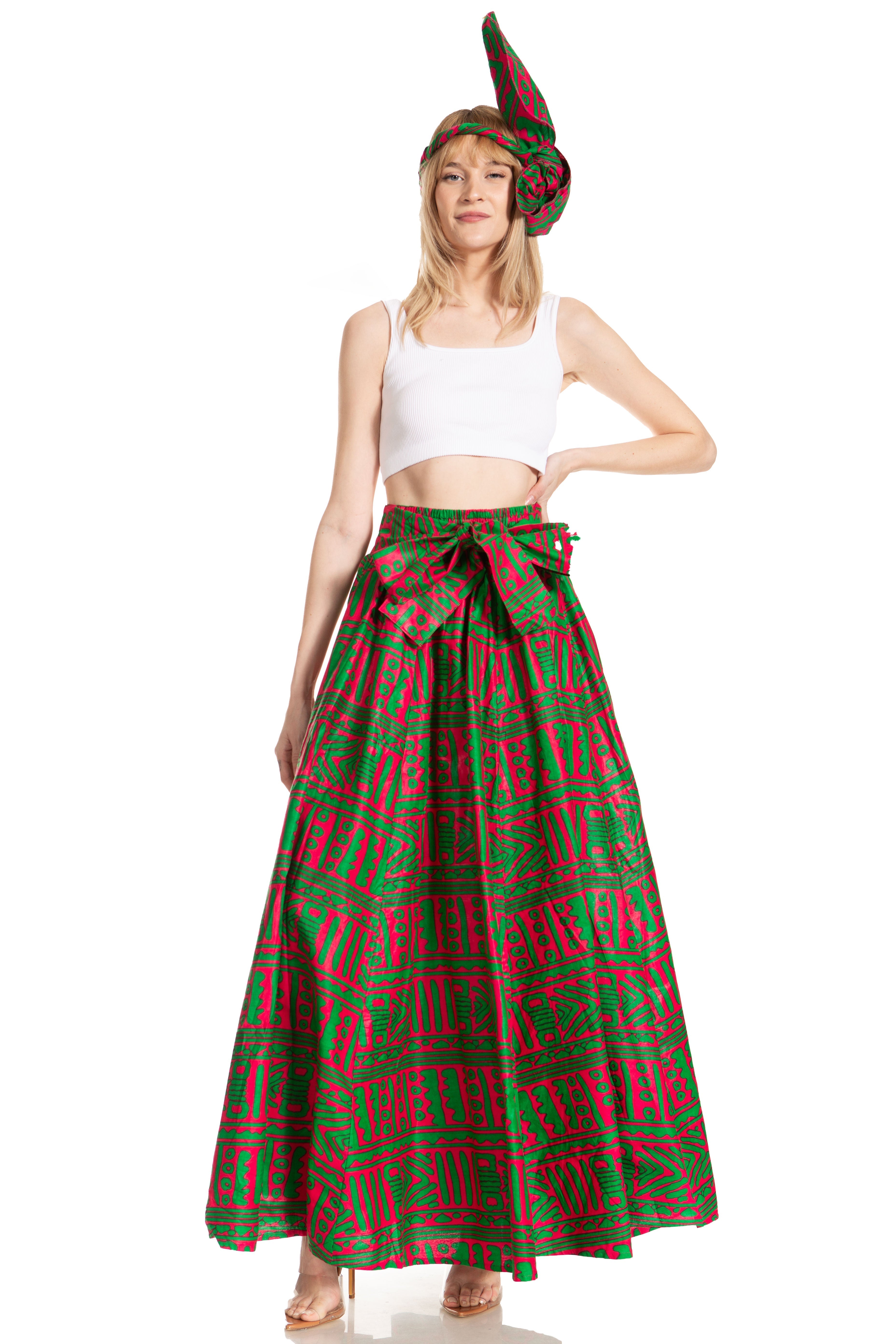 Sakkas Asma's Second Convertible Traditional Wax Print Maxi Skirt with Adjustable Straps - Buy One, Get One 50% Off