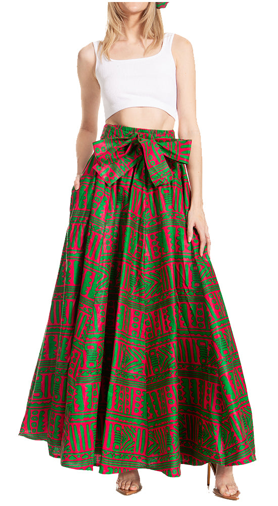 Sakkas Asma's Second Convertible Traditional Wax Print Maxi Skirt with Adjustable Straps - Buy One, Get One 50% Off