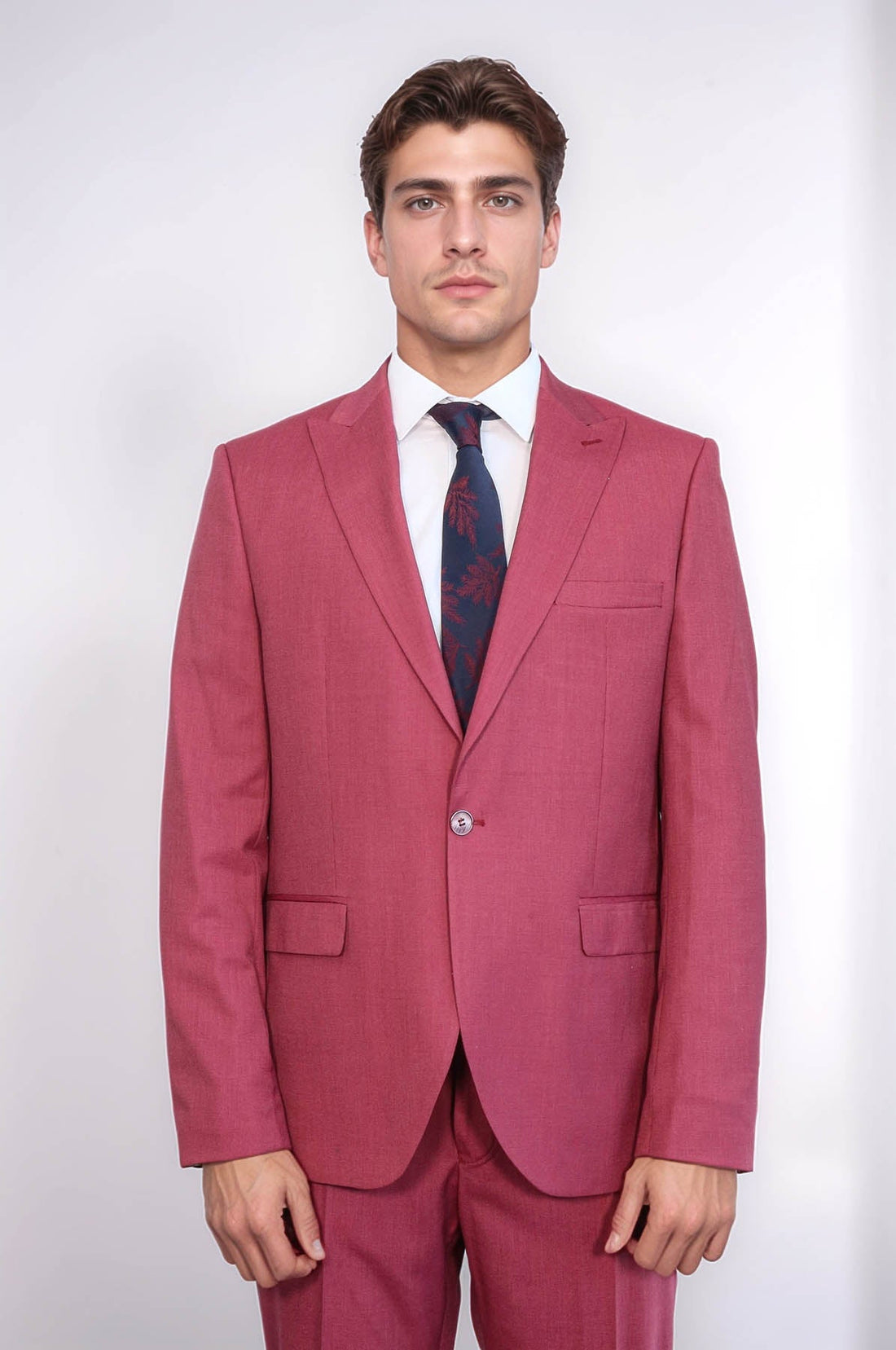 2 Piece Patterned Slim Fit Magenta Men Suit - Wessi