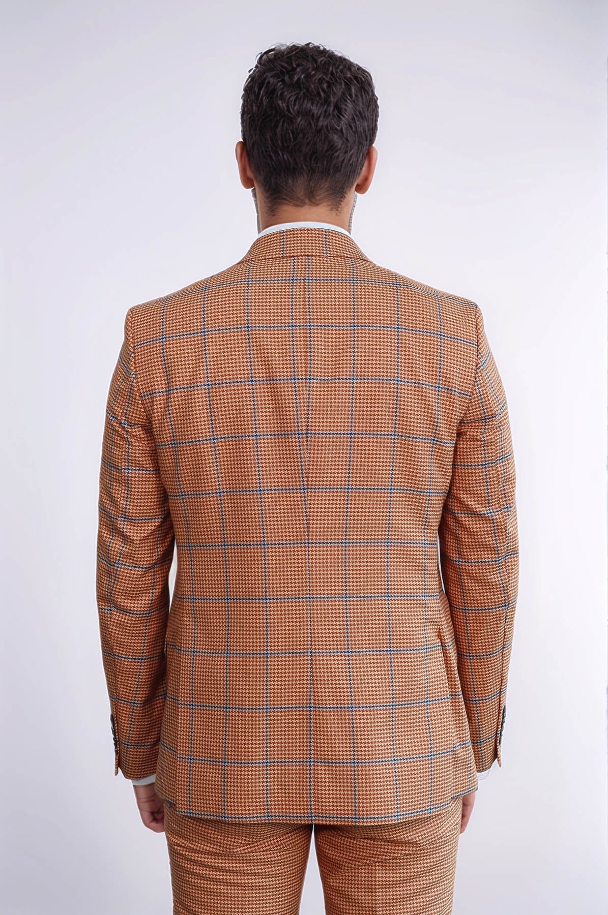 Checked Patterned Slim Fit Orange Men Suit - Wessi