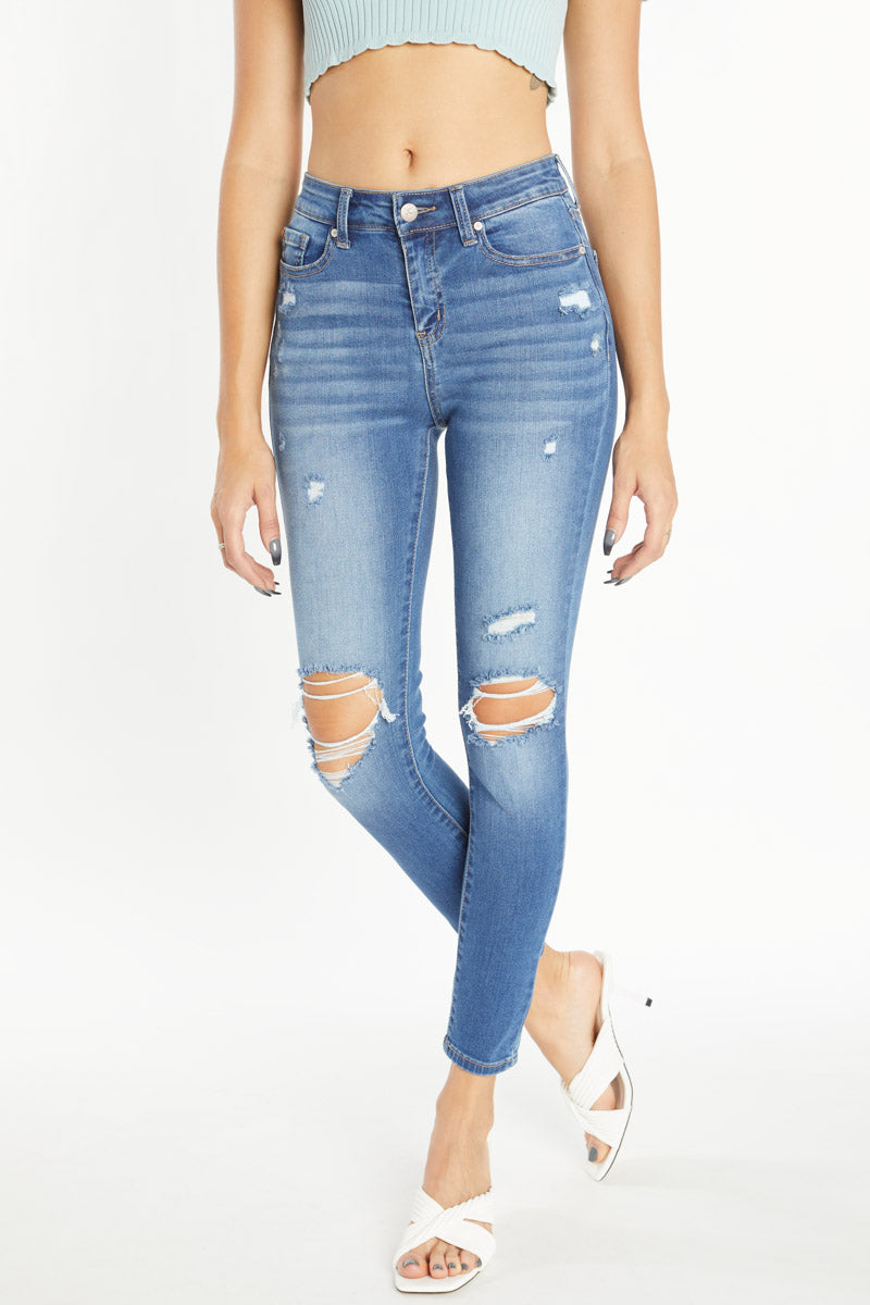 High Rise Destructed Skinny Jeans