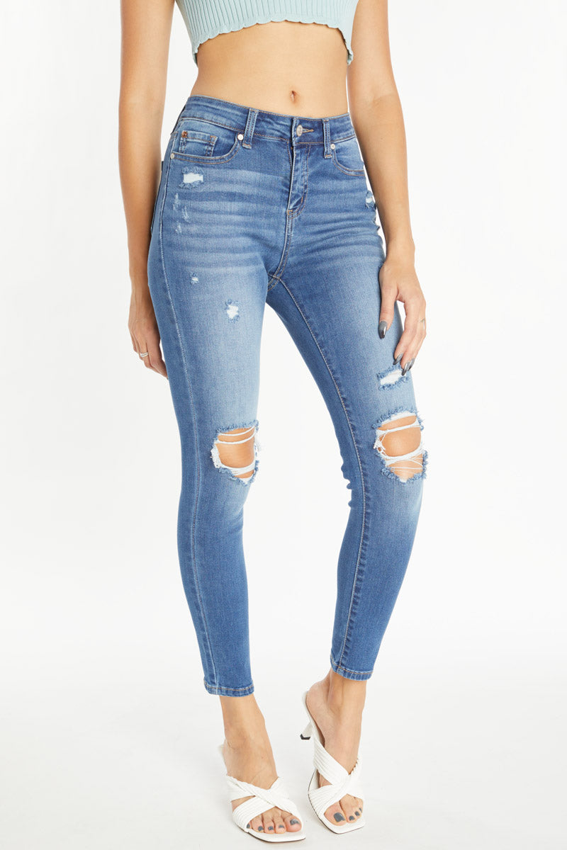 High Rise Destructed Skinny Jeans