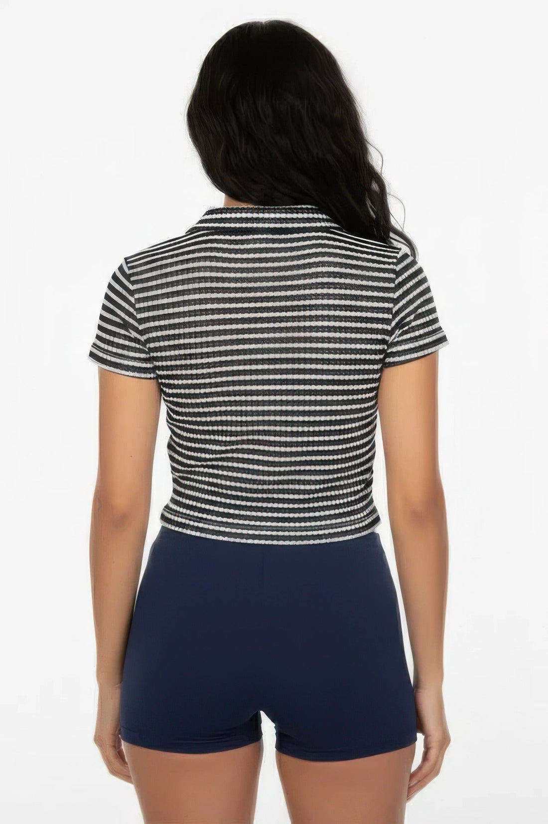 Women's Pineapple Knit Striped Polo Crop Top