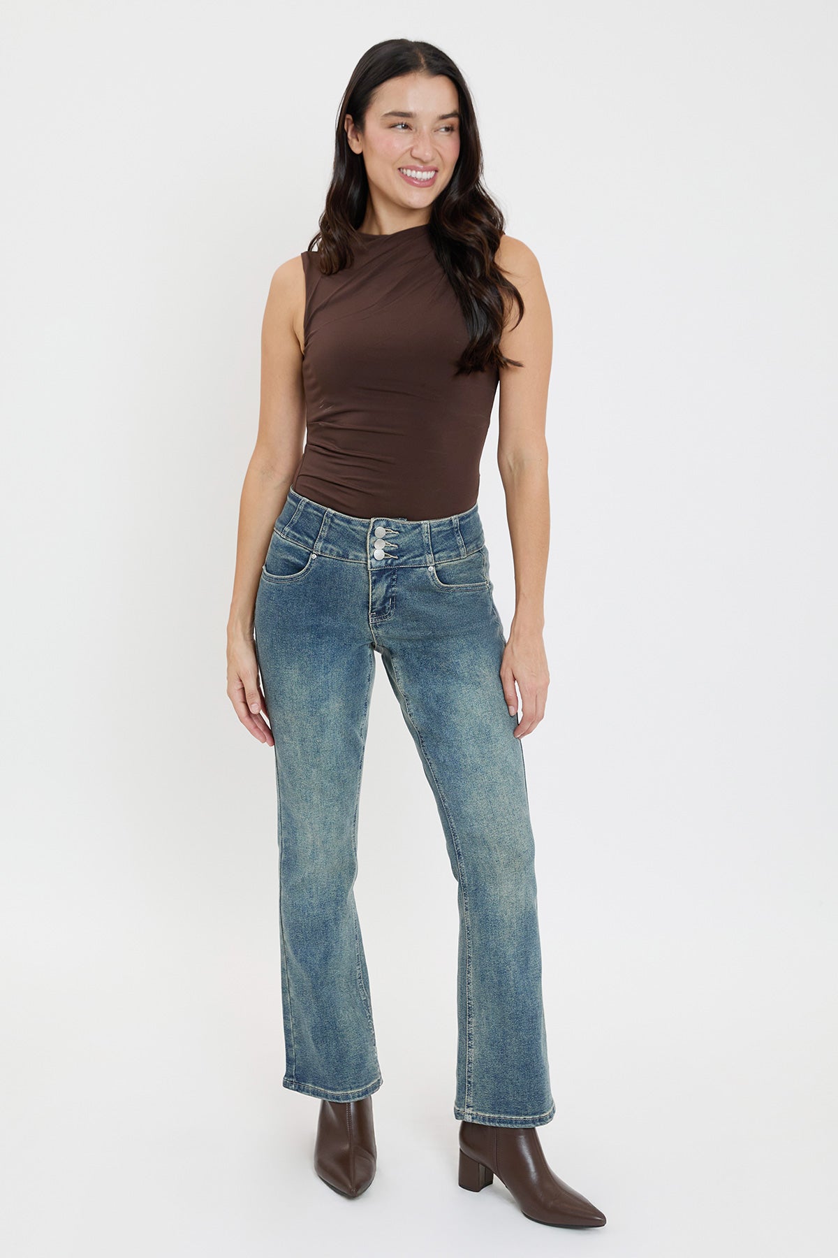 Women's 3-Button Premium Stretch Bootcut Jeans