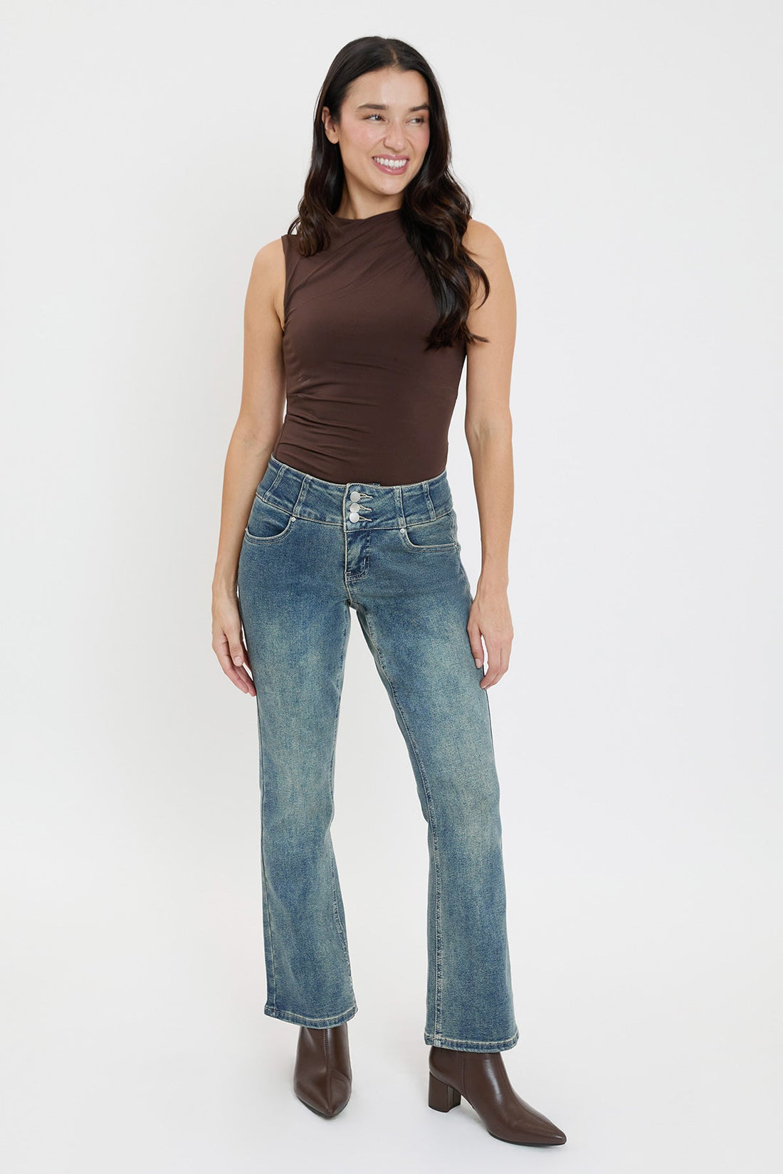 Women's 3-Button Premium Stretch Bootcut Jeans
