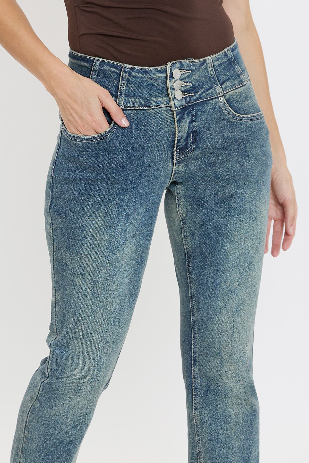 Women's 3-Button Premium Stretch Bootcut Jeans