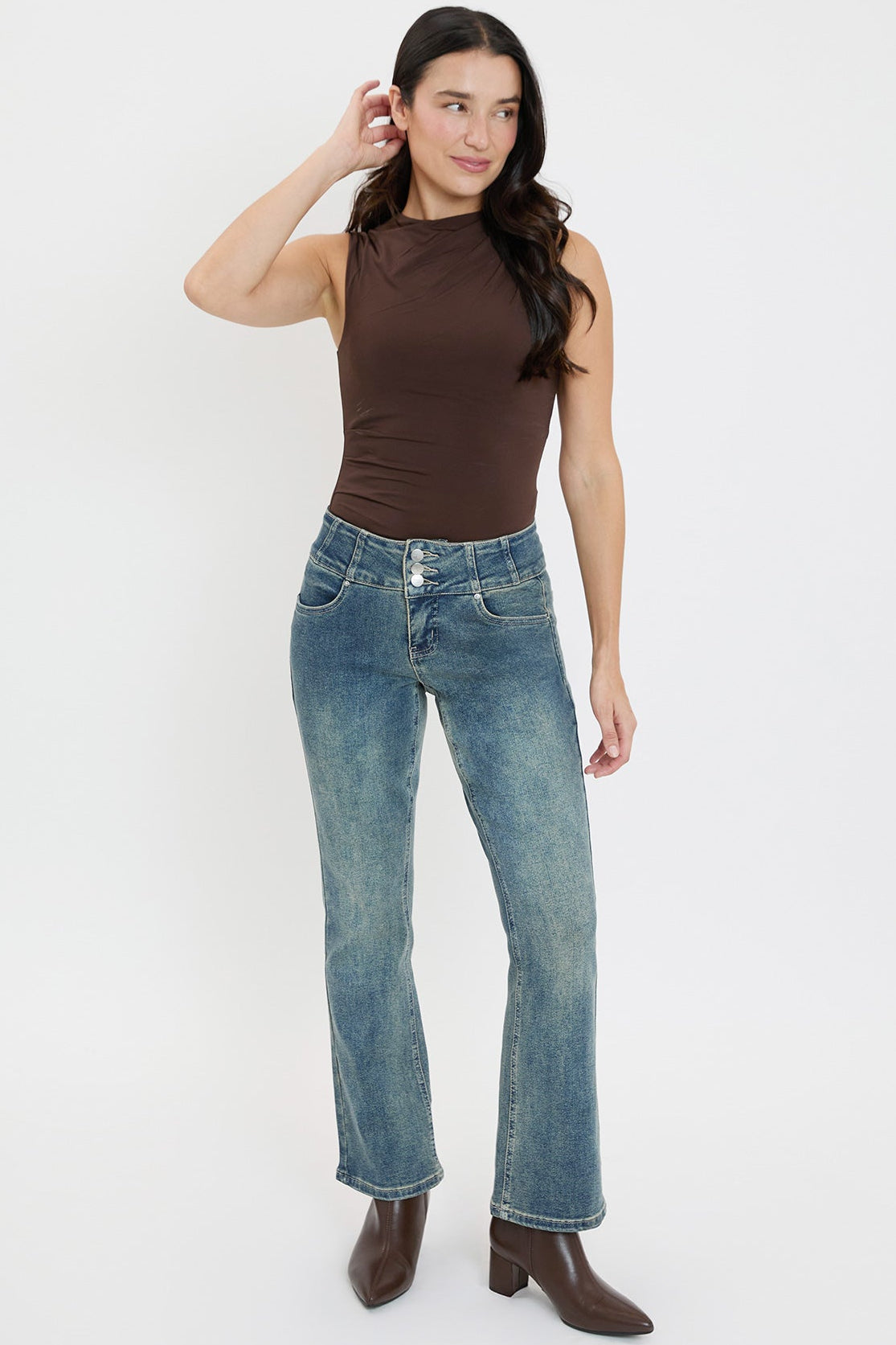 Women's 3-Button Premium Stretch Bootcut Jeans