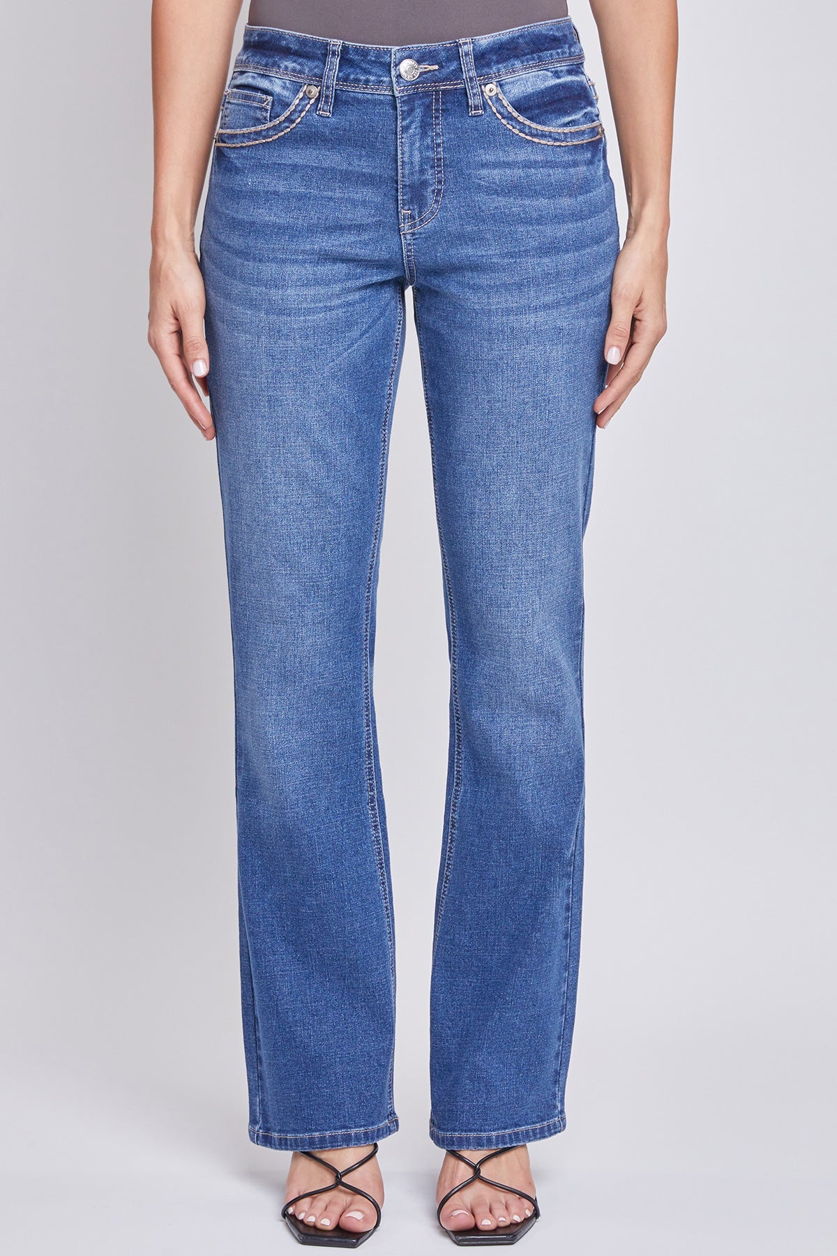 Women’s Mid-Rise Studded Cross Flap Pocket Bootcut Jean