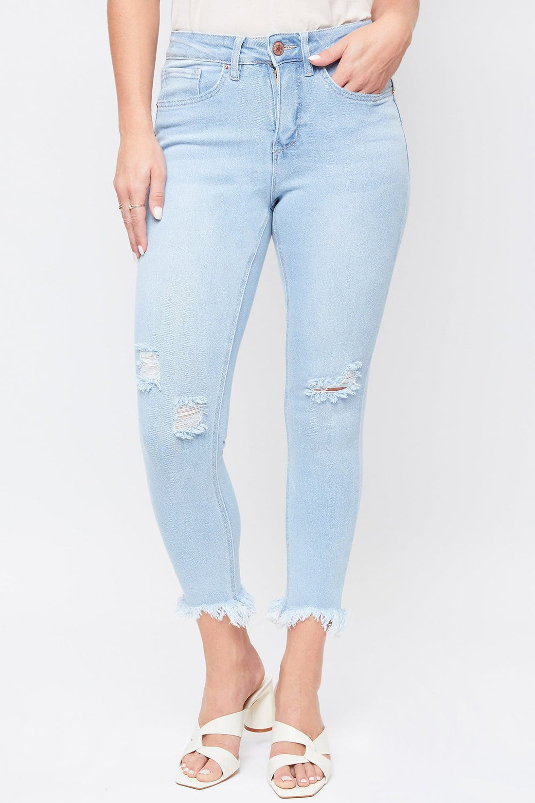 Women's Vintage High Rise Frayed Hem Ankle Jean