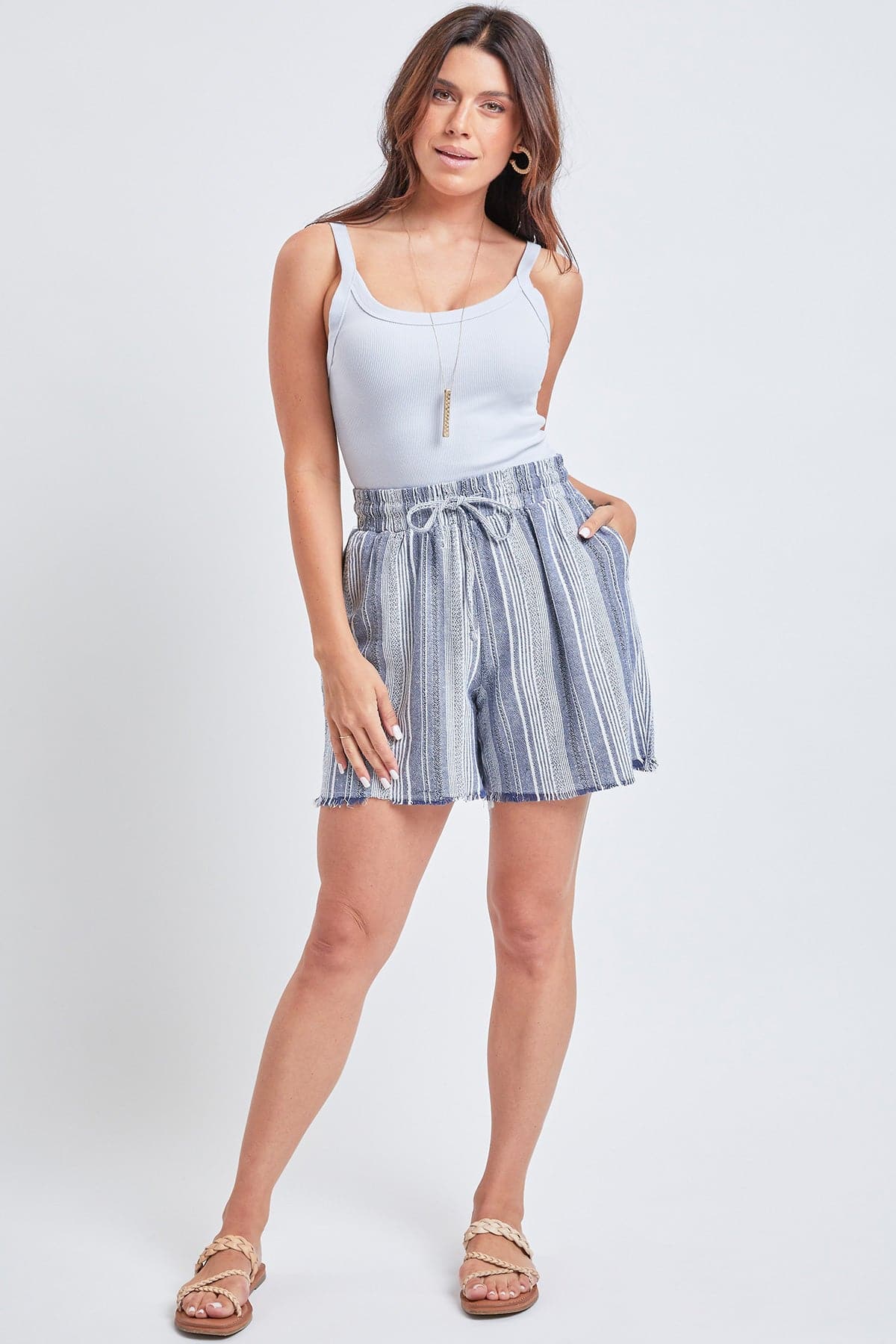 Women's Linen Lounge Shorts with Frayed Hem