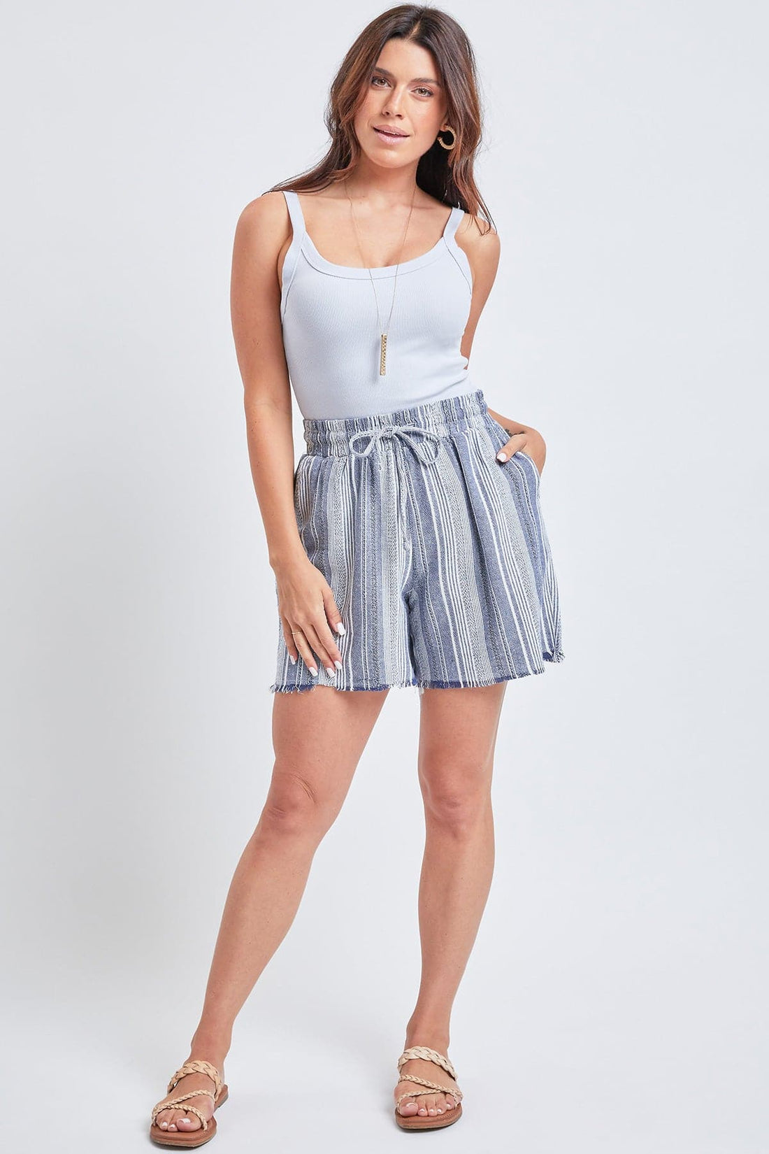 Women's Linen Lounge Shorts with Frayed Hem