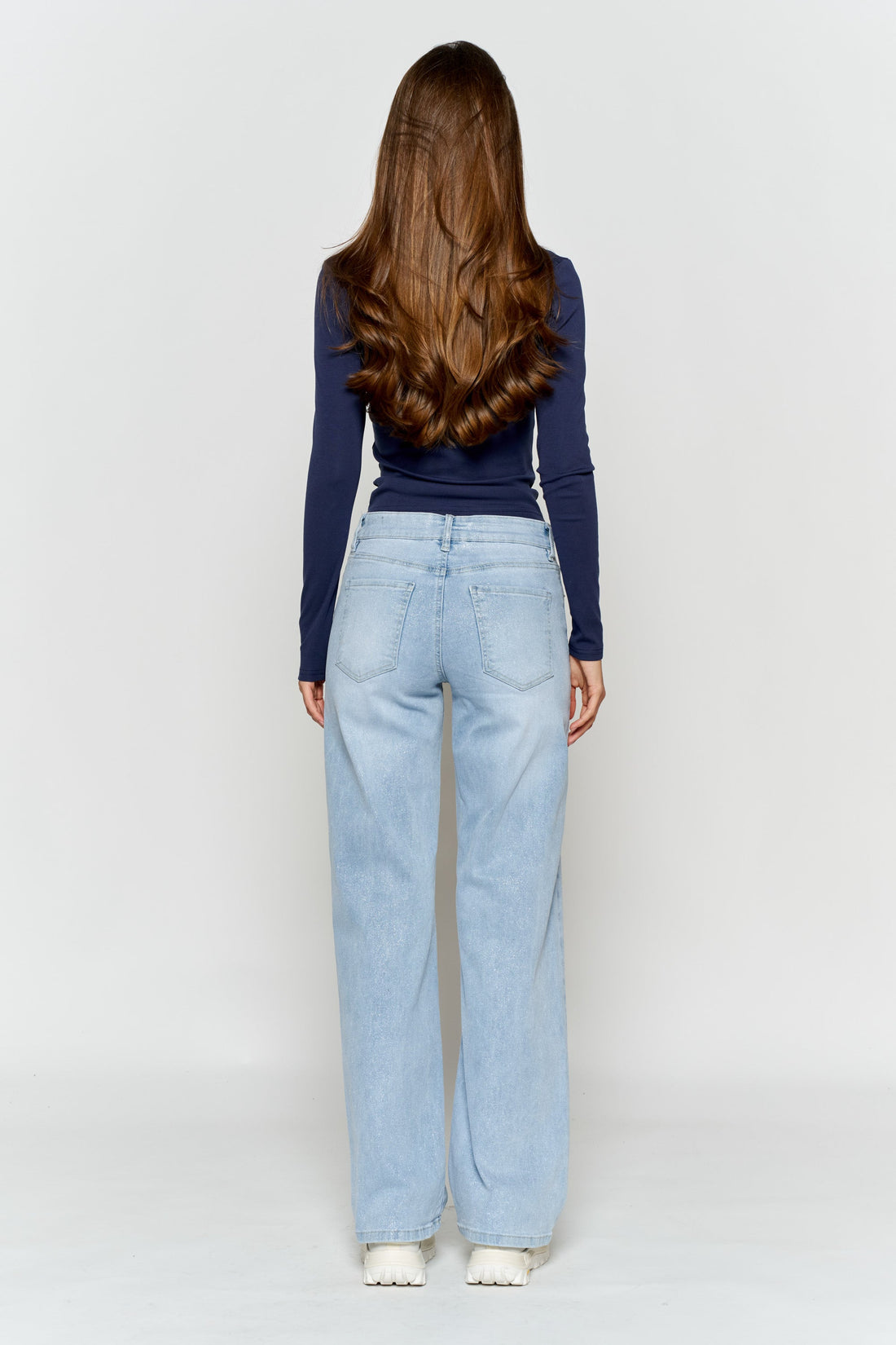 High Rise Wide Leg Jeans with Silver Glitter Effect