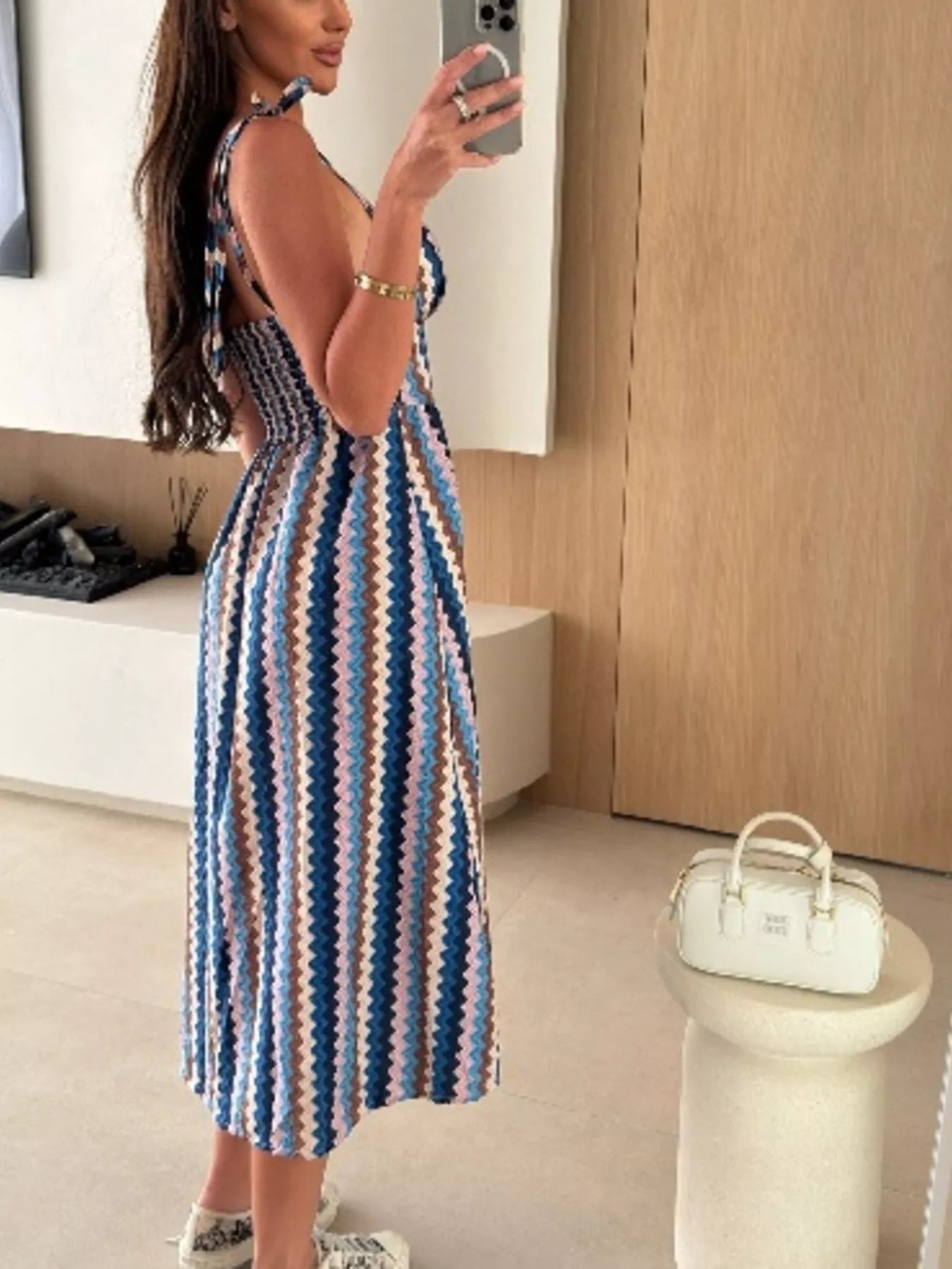 Women's Printed Tie-Strap Midi Dress