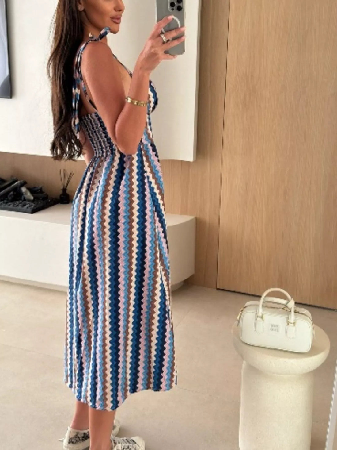 Women's Printed Tie-Strap Midi Dress