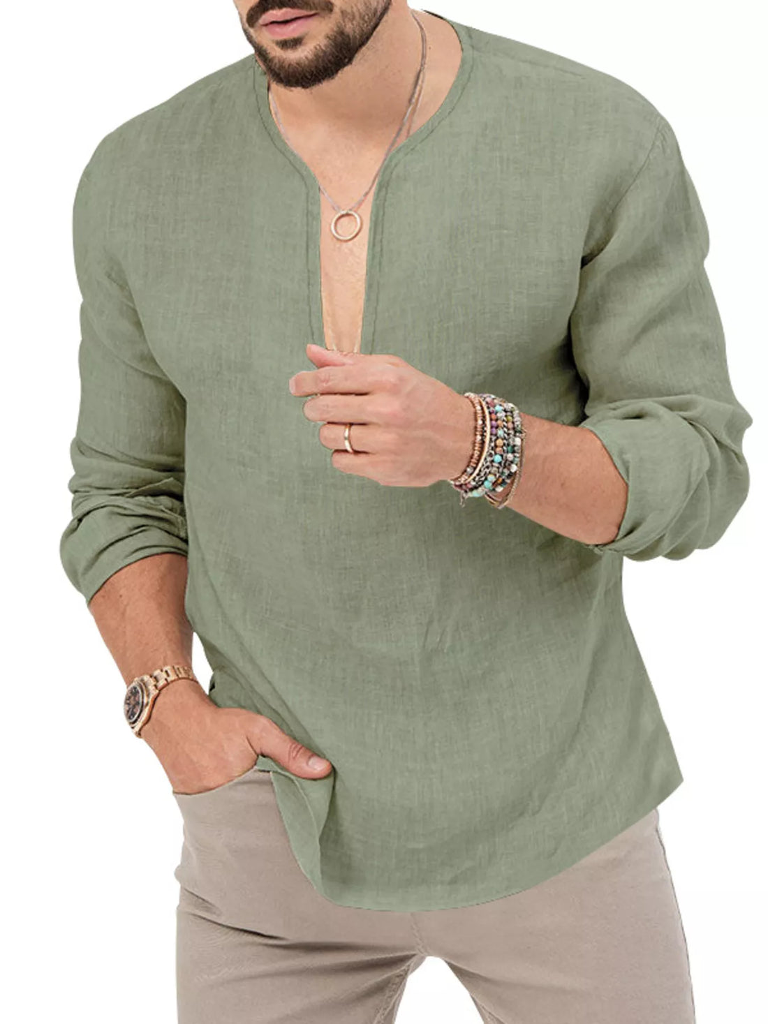Men's Full Size Slim Fit Long Sleeve Blouse Plus Size